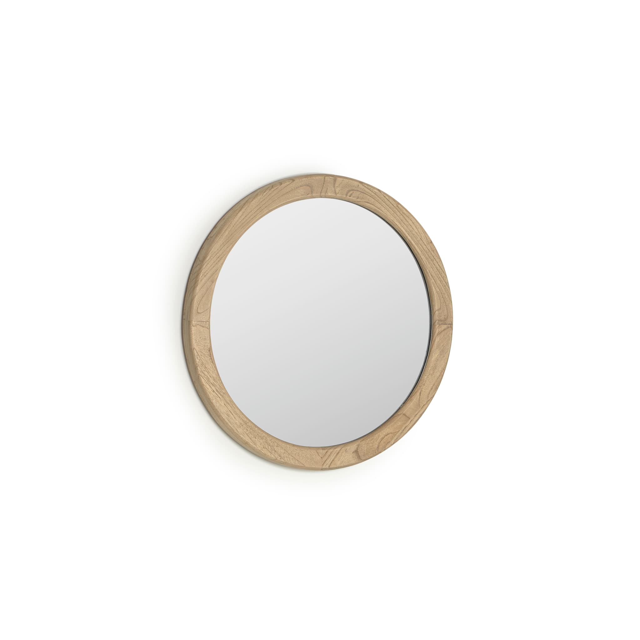 KAVE HOME Alun väggspegel, rund - spegelglas och naturligt mindi trä (Ø50)