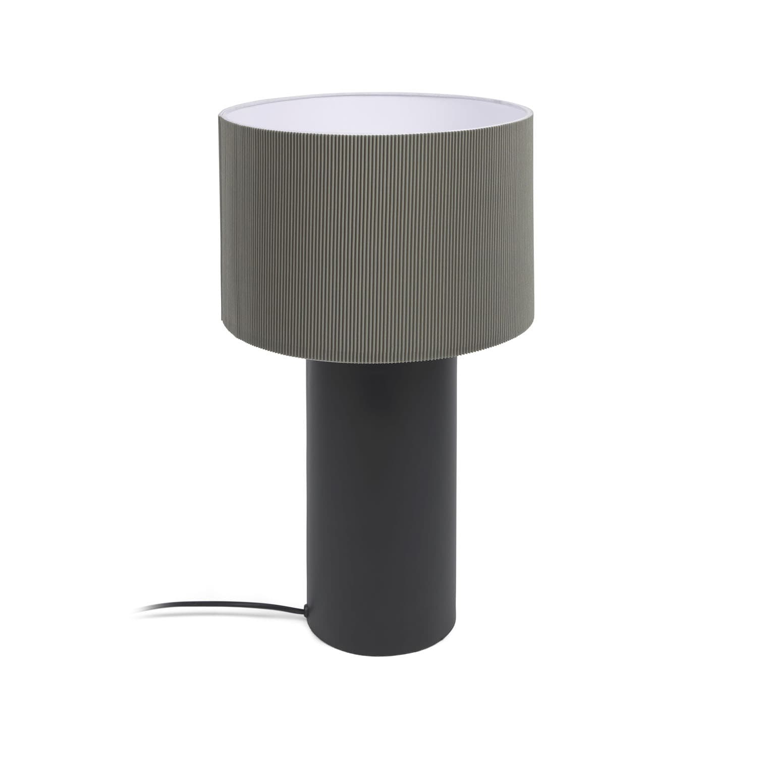 KAVE HOME Domicina bordslampa, rund - grått linne och svart metall (Ø30)