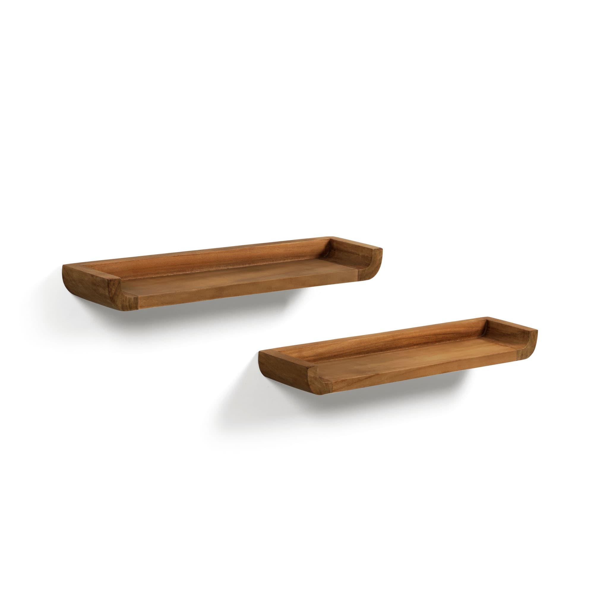 KAVE HOME Shamel hyllset med 2 i massiv teak med valnötsfinish, 50 x 5 cm