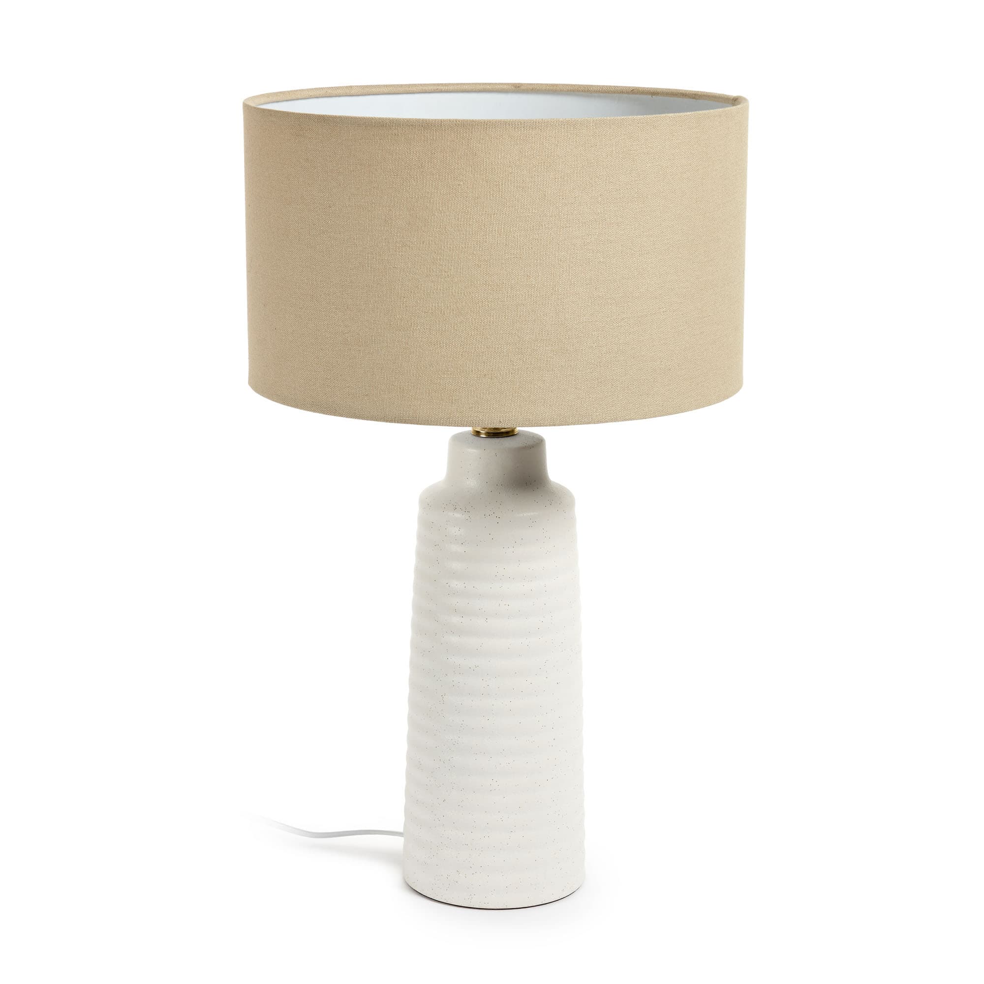 KAVE HOME Mijal bordslampa - linne, mässing och vit keramik