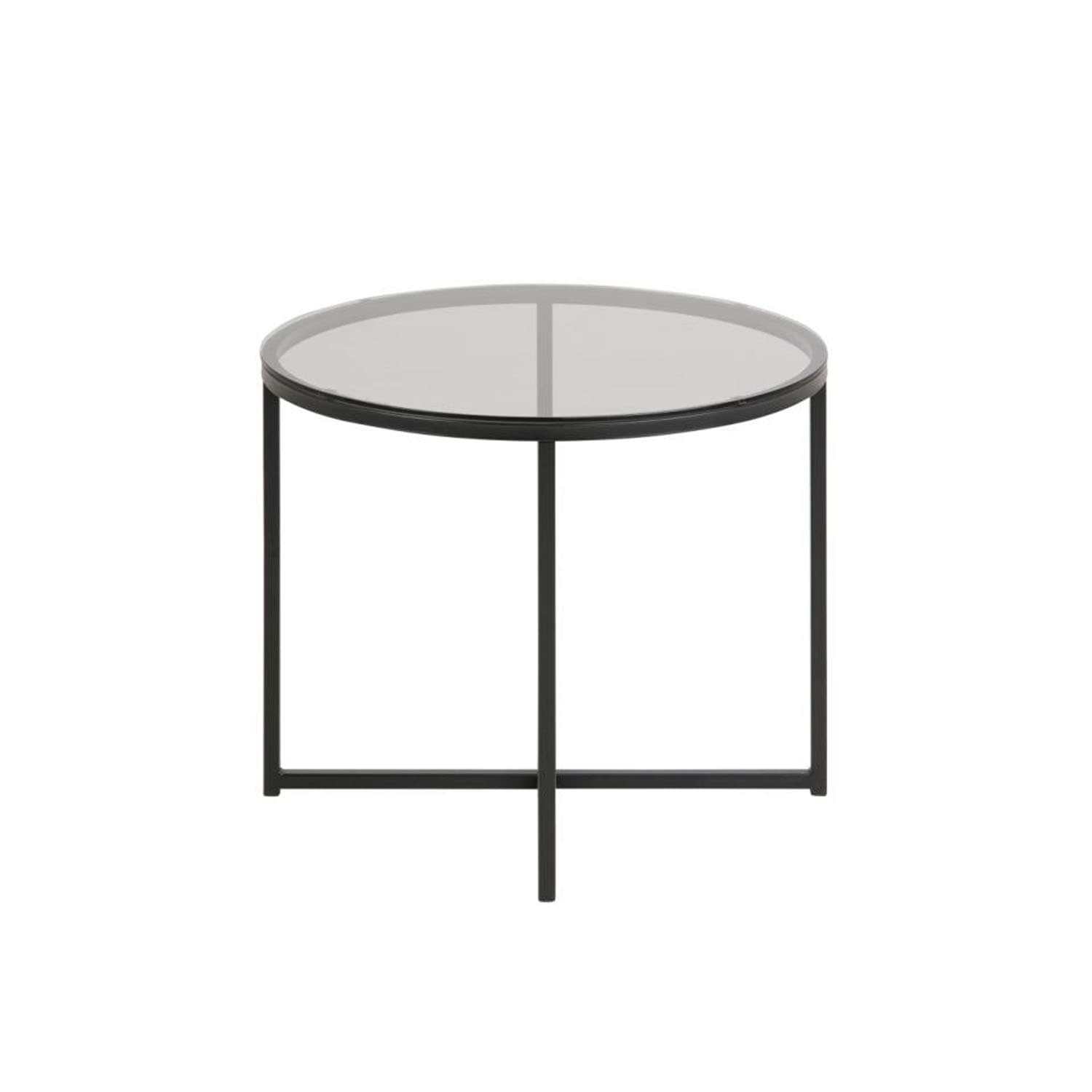 ACT NORDIC Cross Sidobord, Runt - Rökfärgat Glas och Svart Metall (Ø 55 cm)
