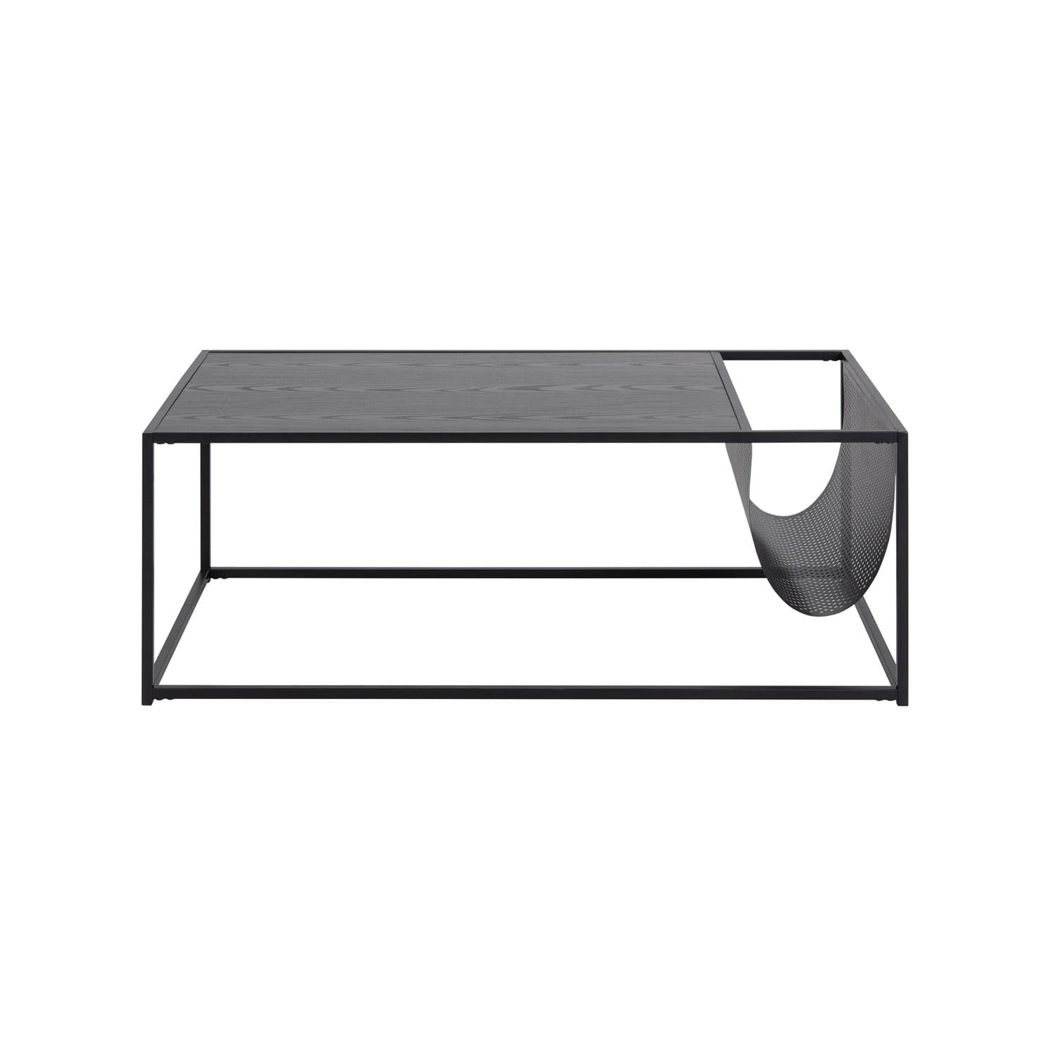 ACT NORDIC Rektangulärt Seaford soffbord med tidningshållare - svart melamin och metall (110x60)