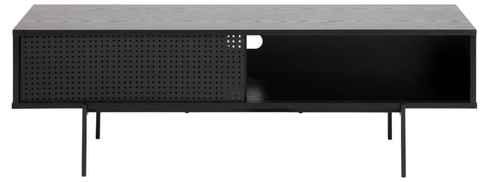 ACT NORDIC Angus TV-bord, med 1 Skjutdörr - Svart Askmelamin och Svart Metall (140 x 40 cm)