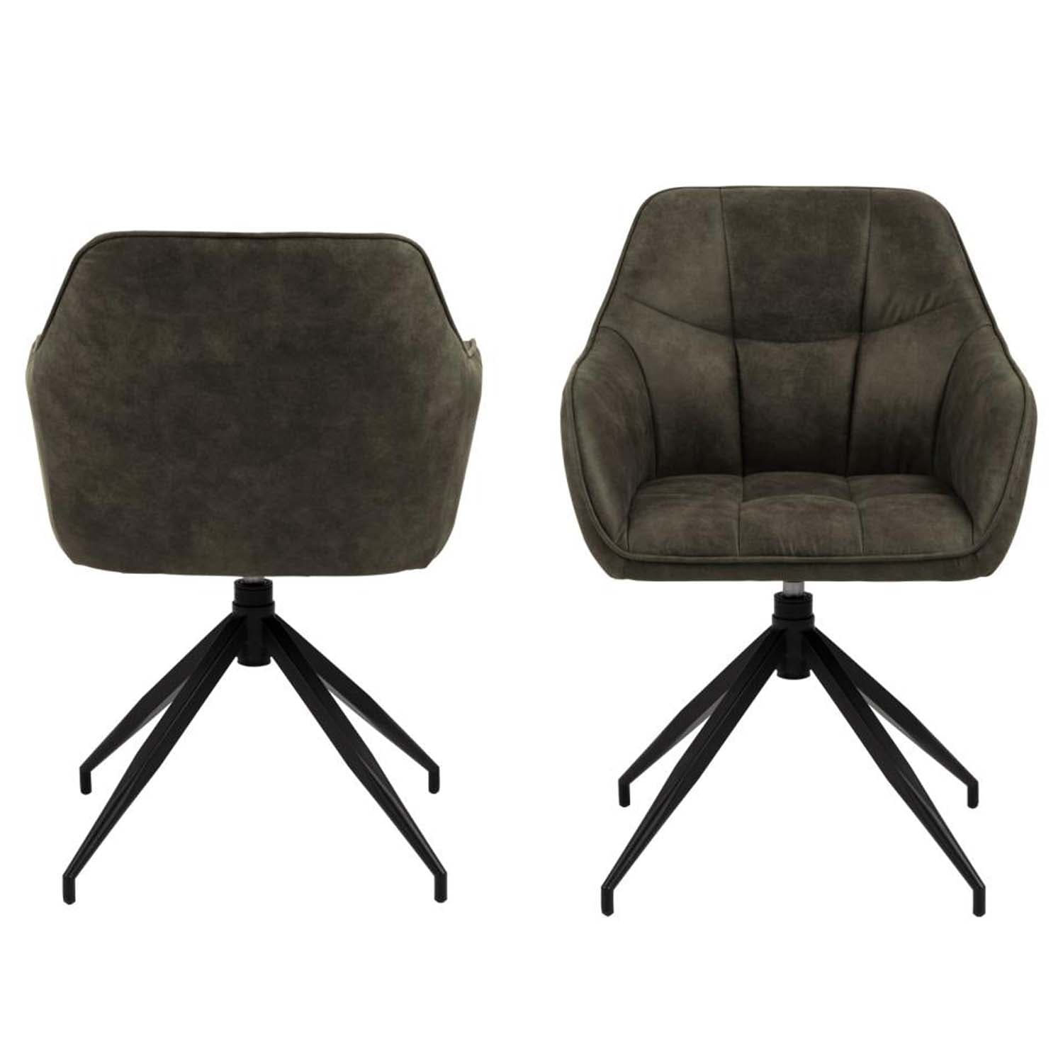 ACT NORDIC Brenda matbordsstol, med armstöd och vridfunktion - olivgrön polyester och svart metall