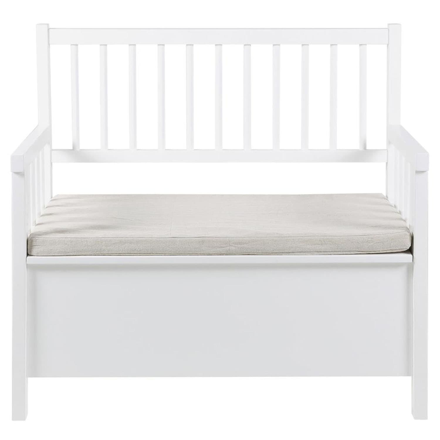 ACT NORDIC Aster Bänk, med Kudde och Förvaring - Beige Polyester och Vit MDF (90 x 48 cm)