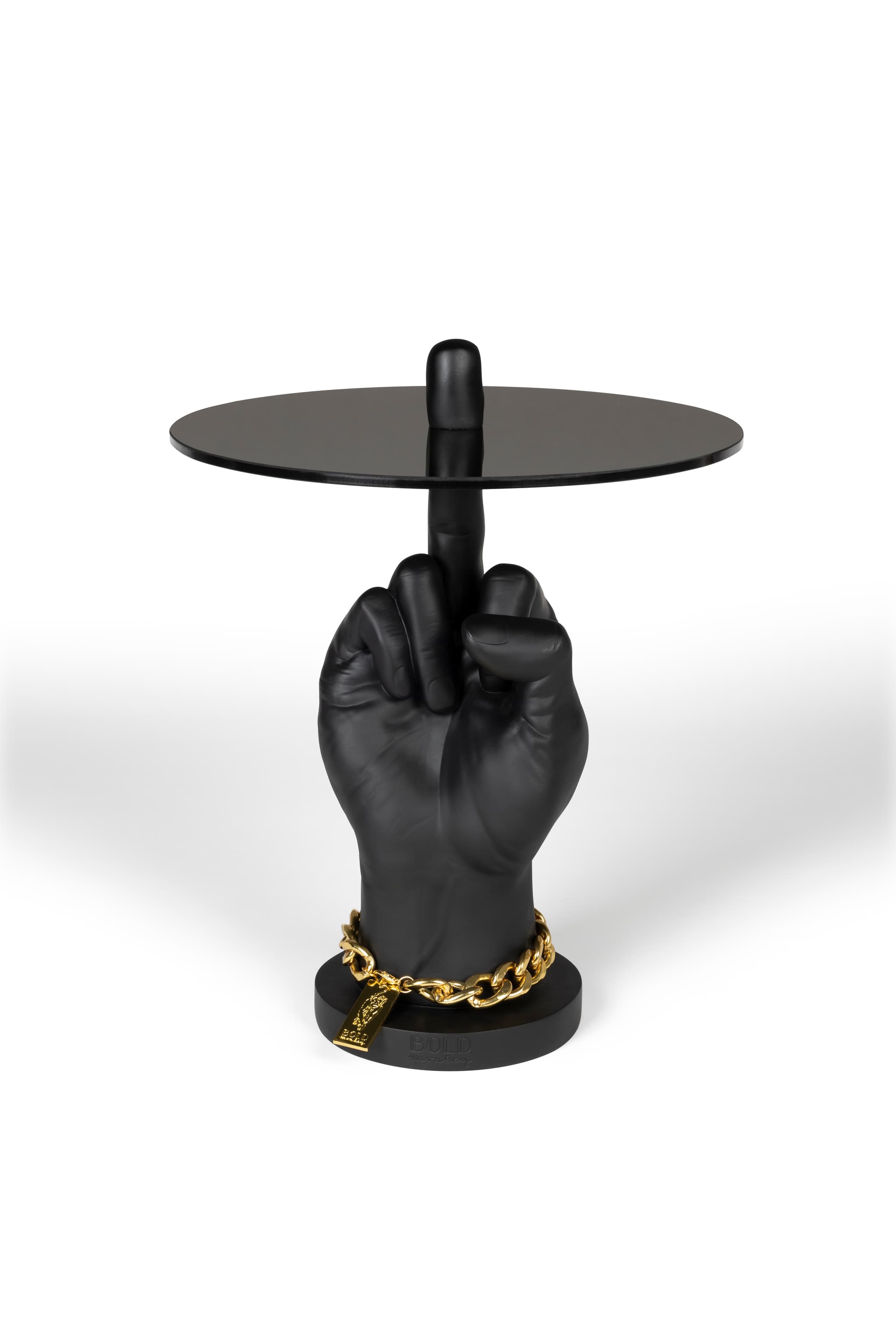 BOLD MONKEY Fother Mucker sidobord, runt - svart glas och harts (Ø40)