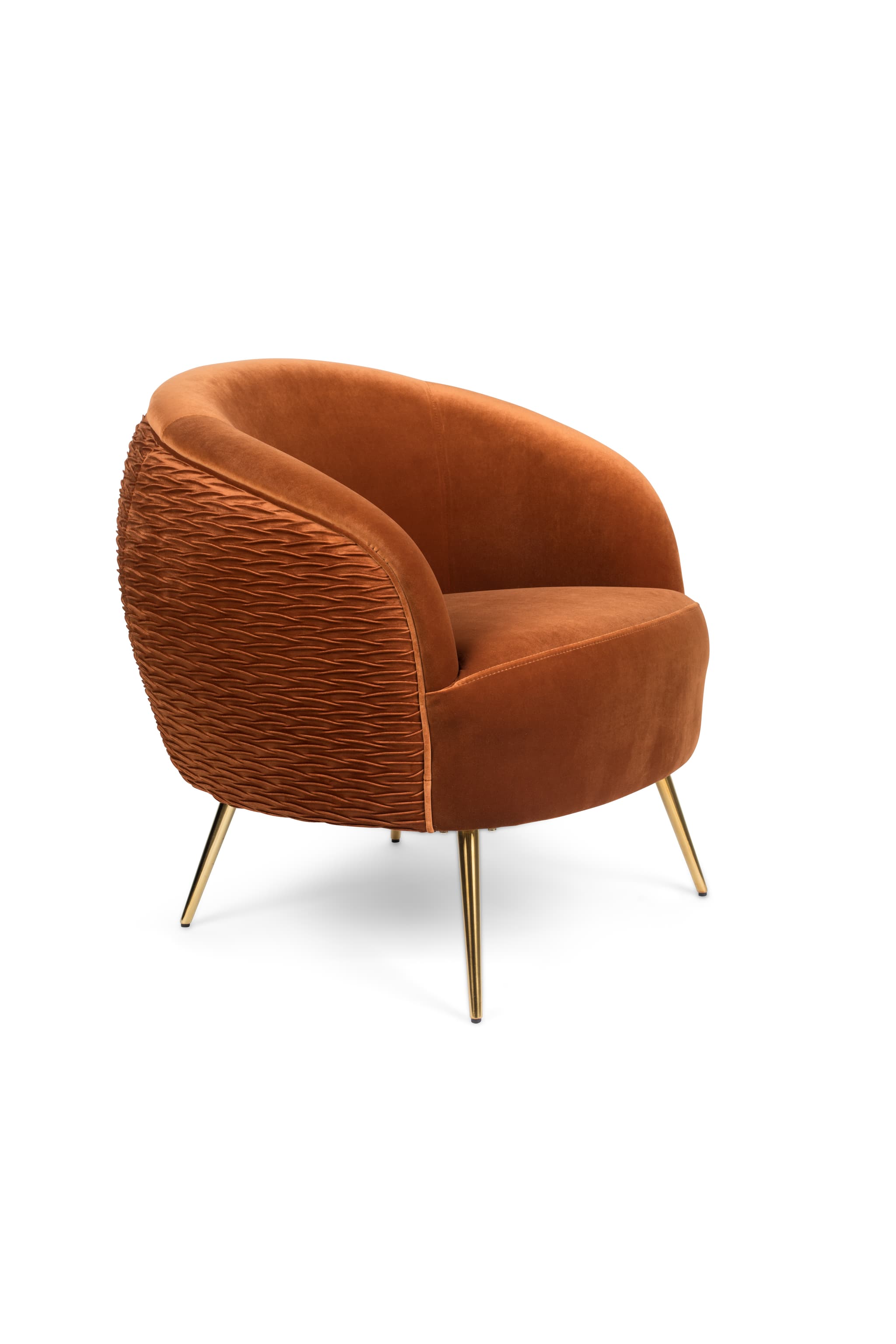 BOLD MONKEY So Curvy fåtölj, med armstöd - orange sammetspolyester och guldstål
