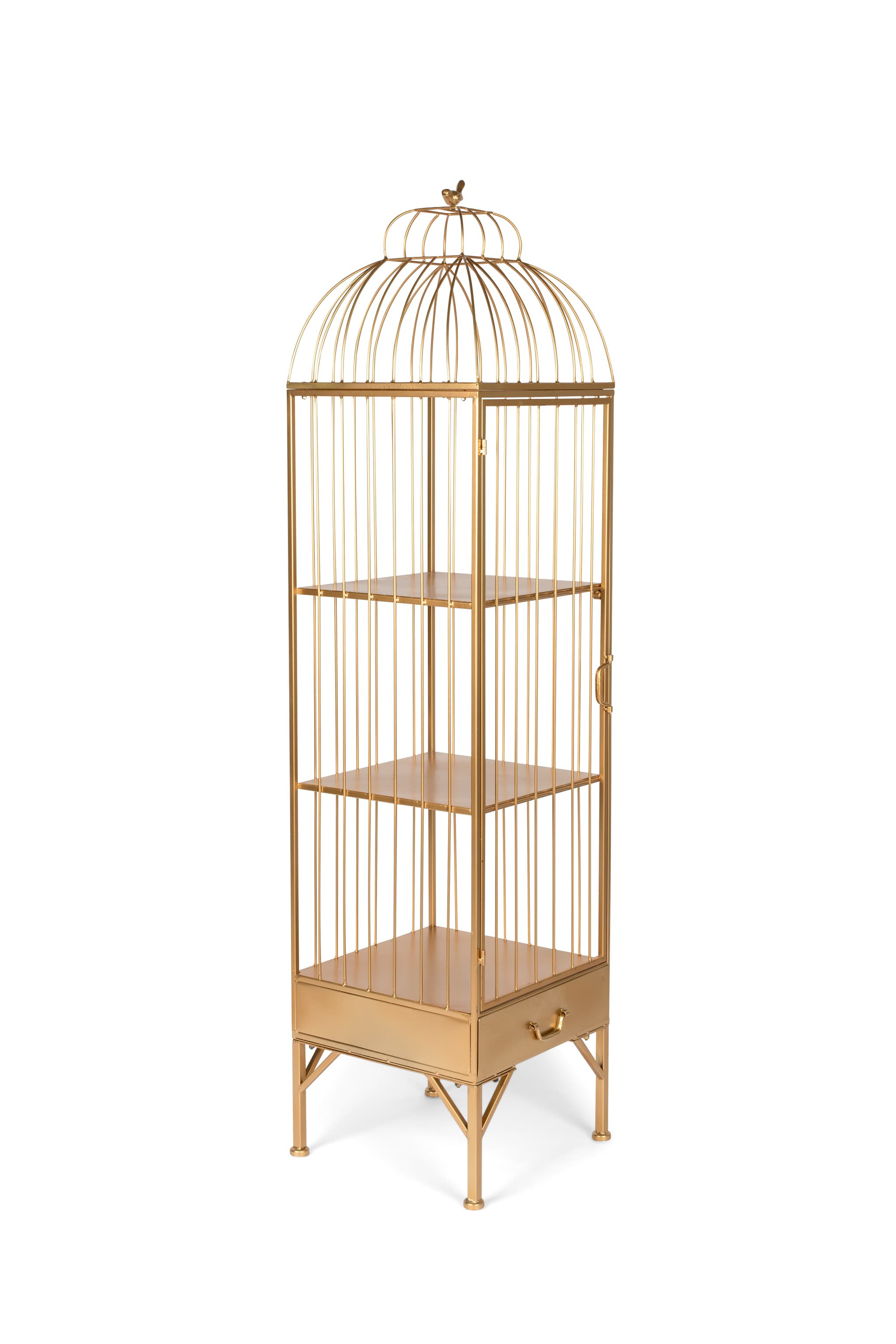 BOLD MONKEY Unlock Me-skåp, design av fågelbur, m. 1 dörr, 3 hyllor och 1 låda - mässingsjärn