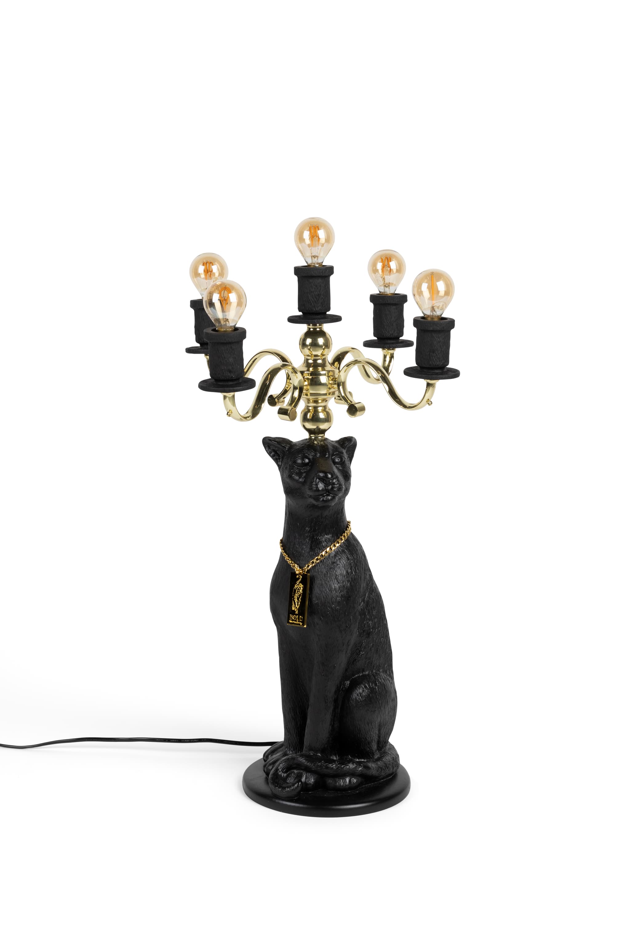 BOLD MONKEY Proudly Crowned Panther golvlampa - guldplätering och svart harts