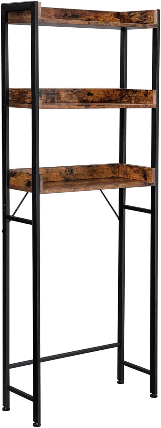 Vasagle BTS002B01V1 Toaletthylla Badrumshylla Tvättmaskinhylla med 3 öppna hyllor Platsbesparande Robust Enkel installation Industriell design Vintage Brun Svart