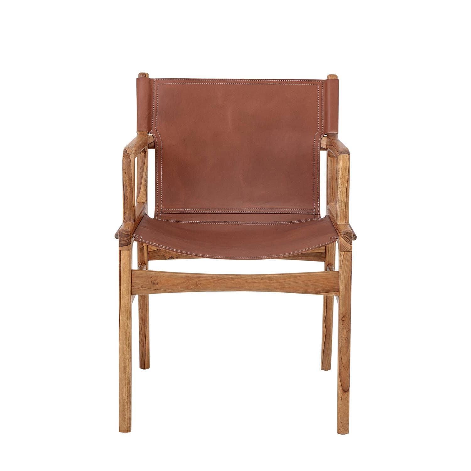 BLOOMINGVILLE Ollie Fåtölj, med Armstöd - Naturlig Teak och Brunt Läder