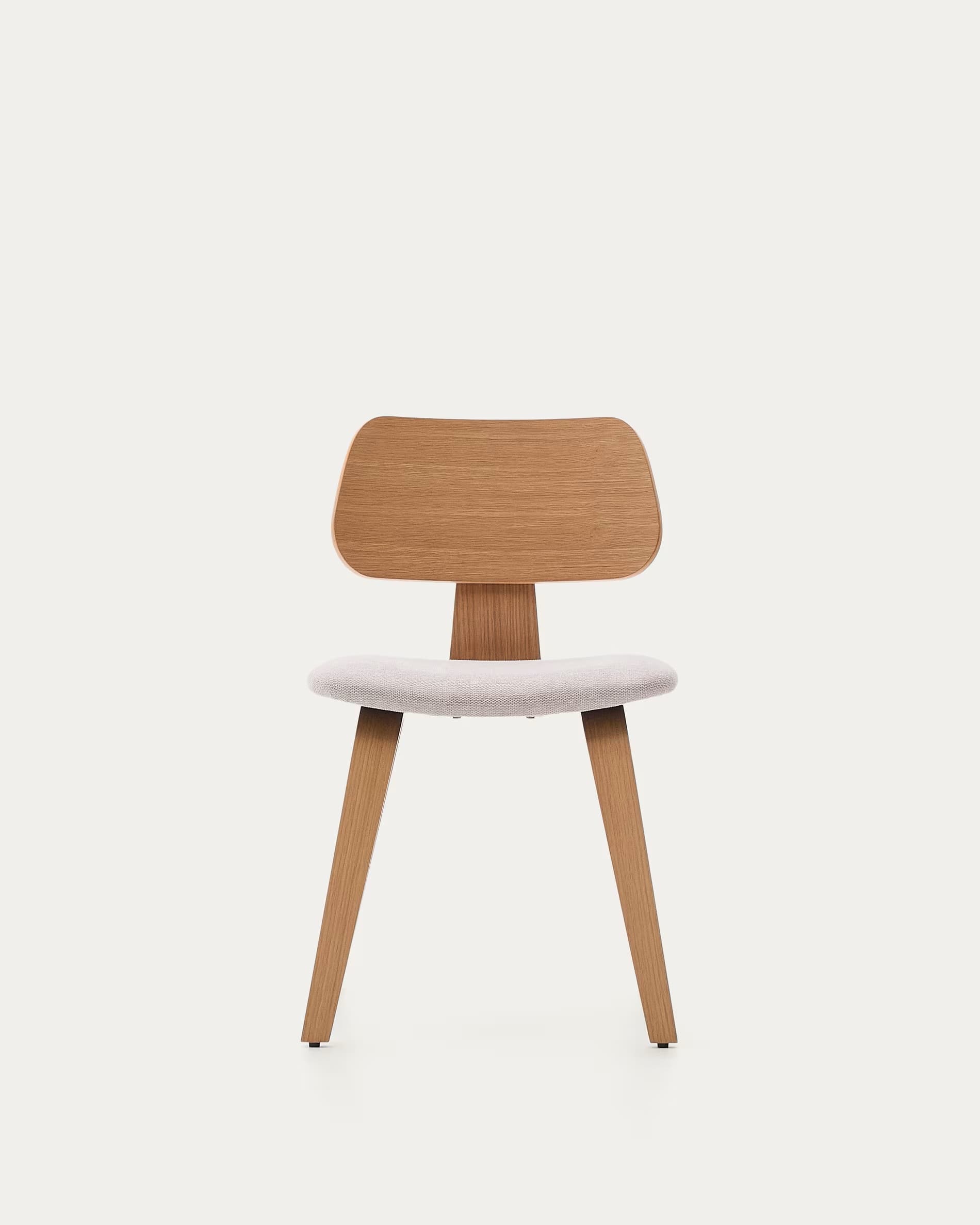 KAVE HOME Gena matstol - beige chenilletyg och naturlig ekfaner