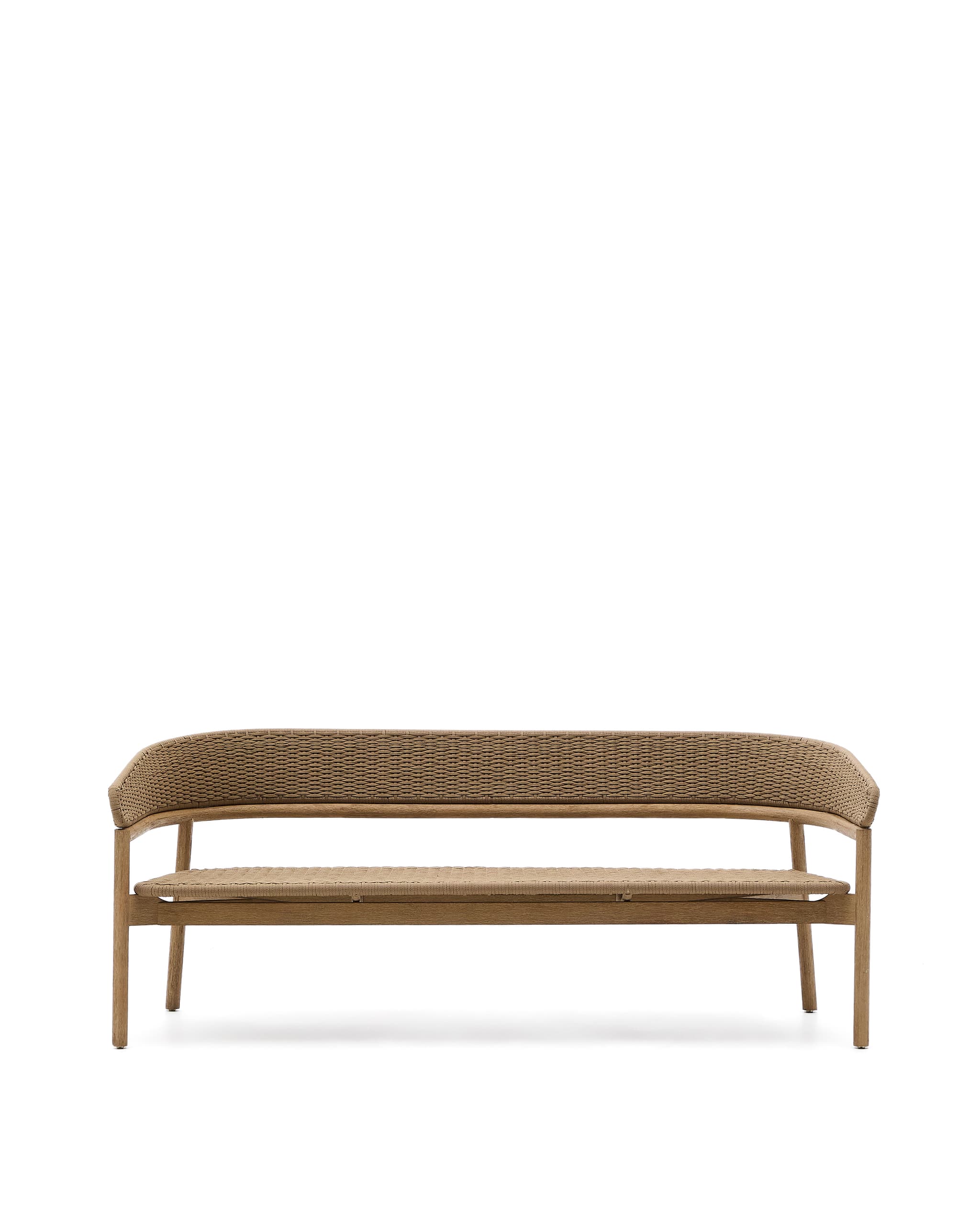 KAVE HOME Arinella 3-sitssoffa i FSC 100 % massivt akaciaträ med naturlig finish och beige repbeläggning.