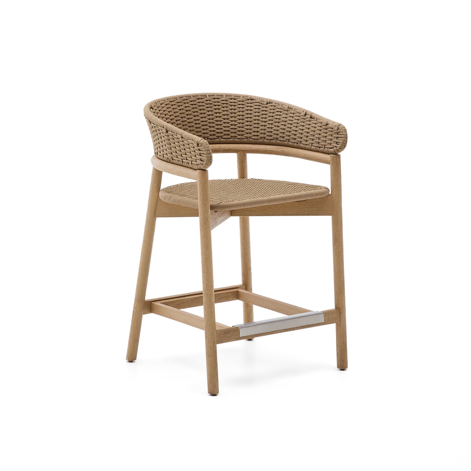 KAVE HOME Arinella pall i FSC 100% massivt akaciaträ med naturlig finish och beige snöre 65 cm