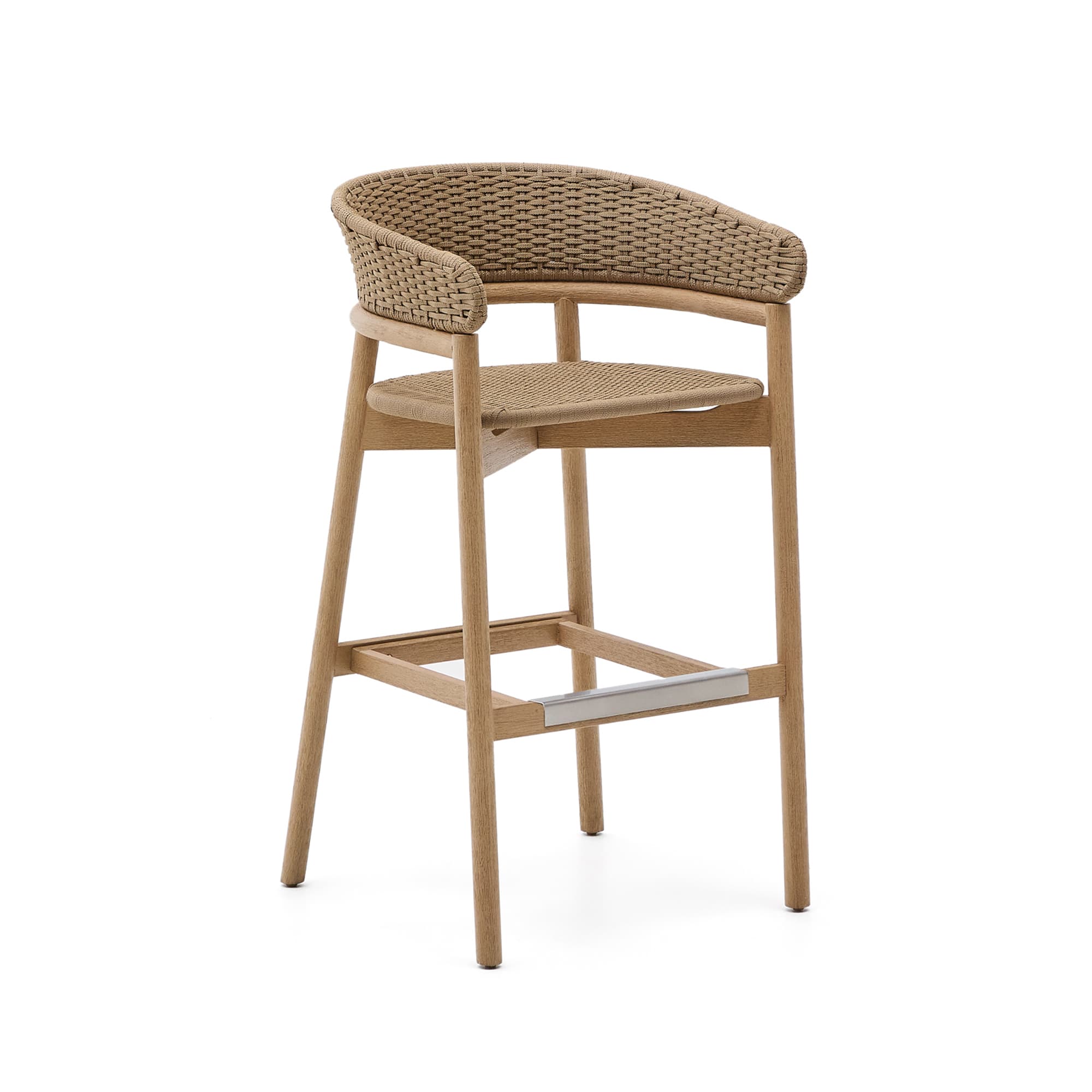 KAVE HOME Arinella pall i FSC 100% massivt akaciaträ med naturlig finish och beige repsnöre 75 cm