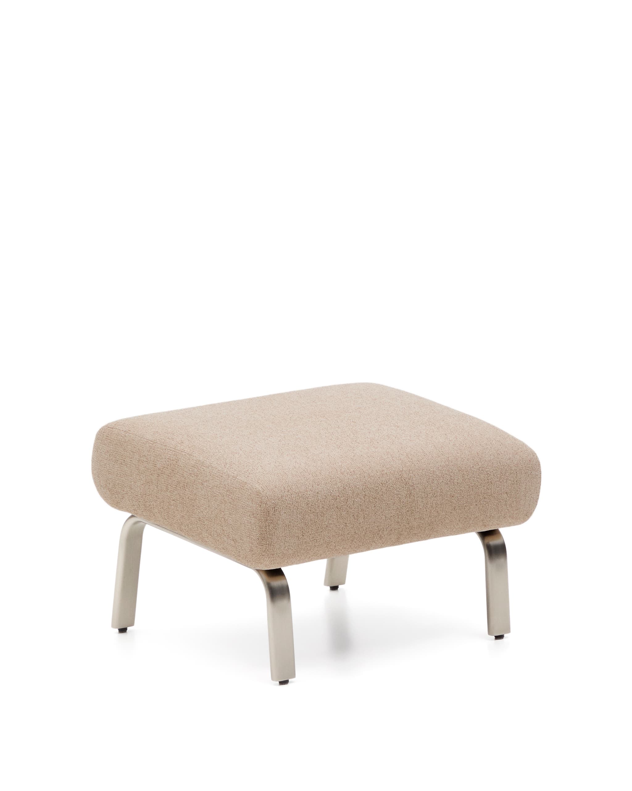 KAVE HOME Amsen fotpall, rektangulär - ljusbrun chenille och borstat rostfritt stål (68x55)