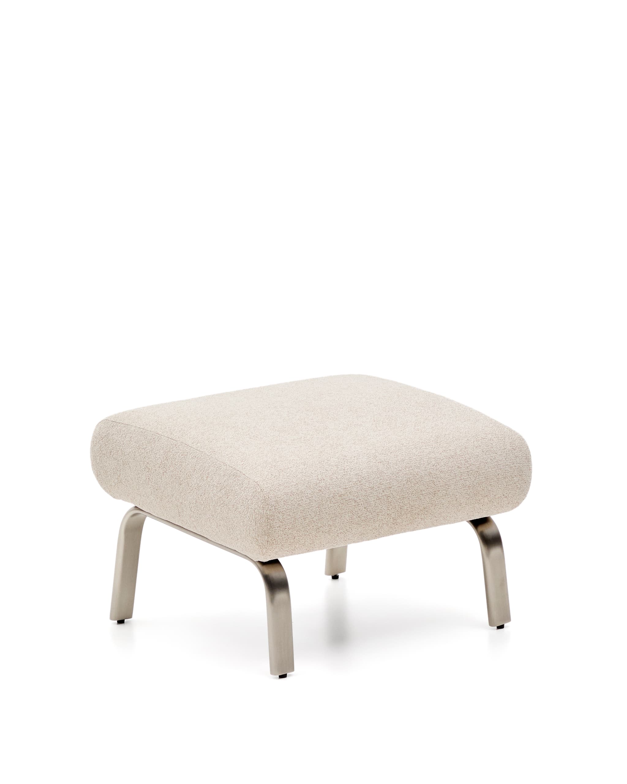 KAVE HOME Amsen fotpall, rektangulär - beige chenille och borstat rostfritt stål (68x55)