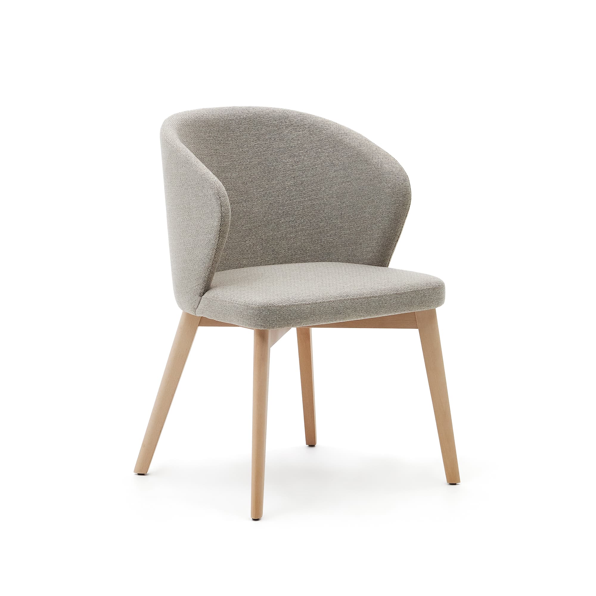 KAVE HOME Darice stol i brun chenille och massivt bokträ i naturlig finish FSC 100%