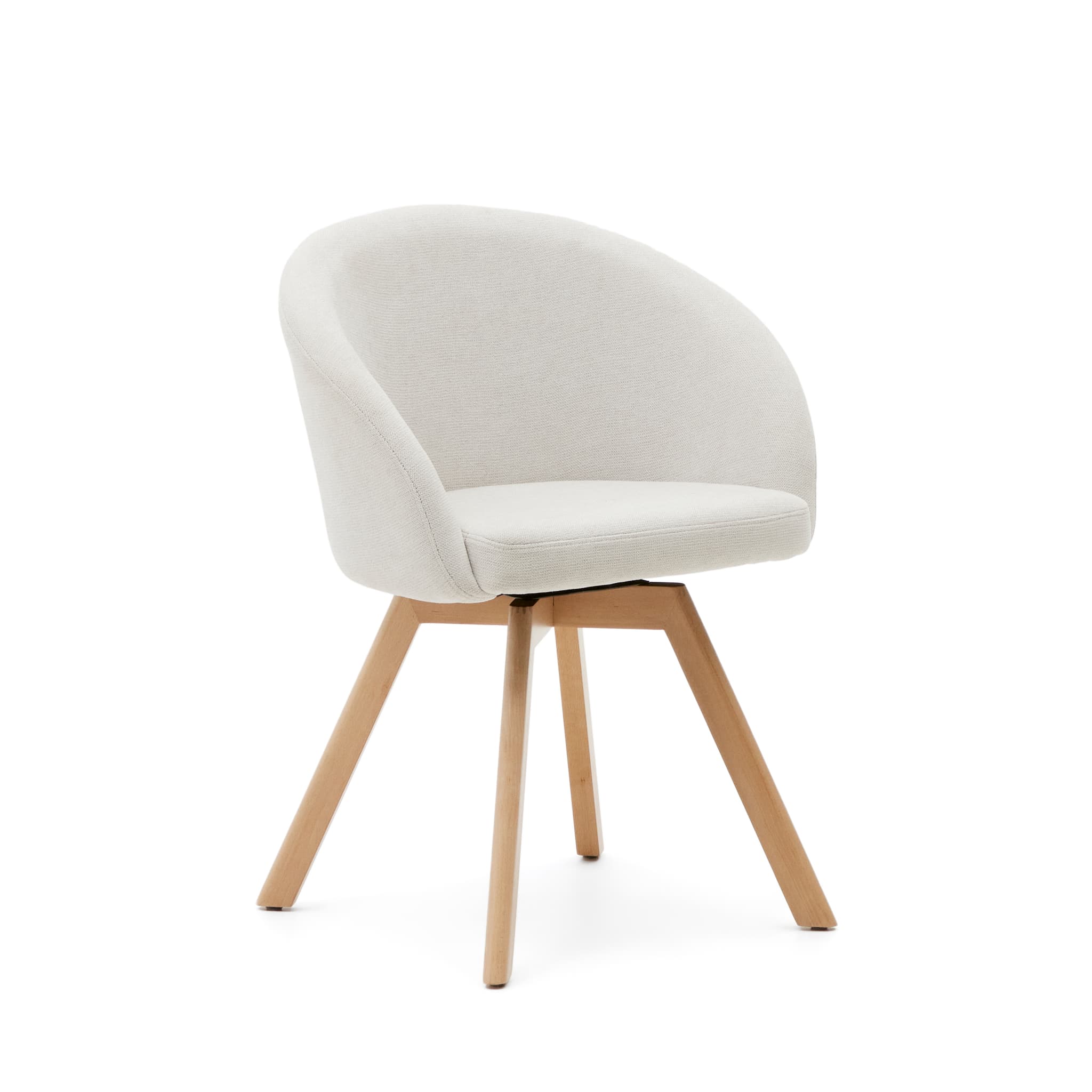 KAVE HOME Marvin beige snurrstol i chenille med ben av massivt bokträ i naturlig finish