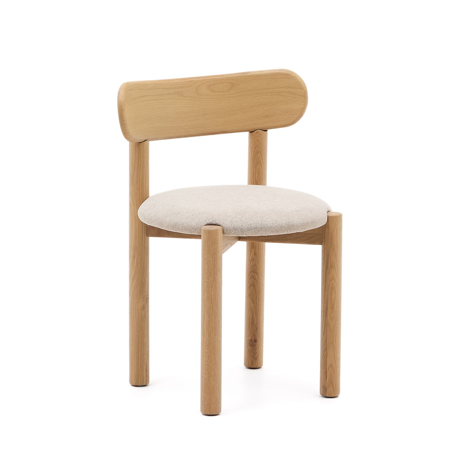 KAVE HOME Nebai-stol i beige chenille med massiv ekstruktur och naturlig finish FSC MIX C