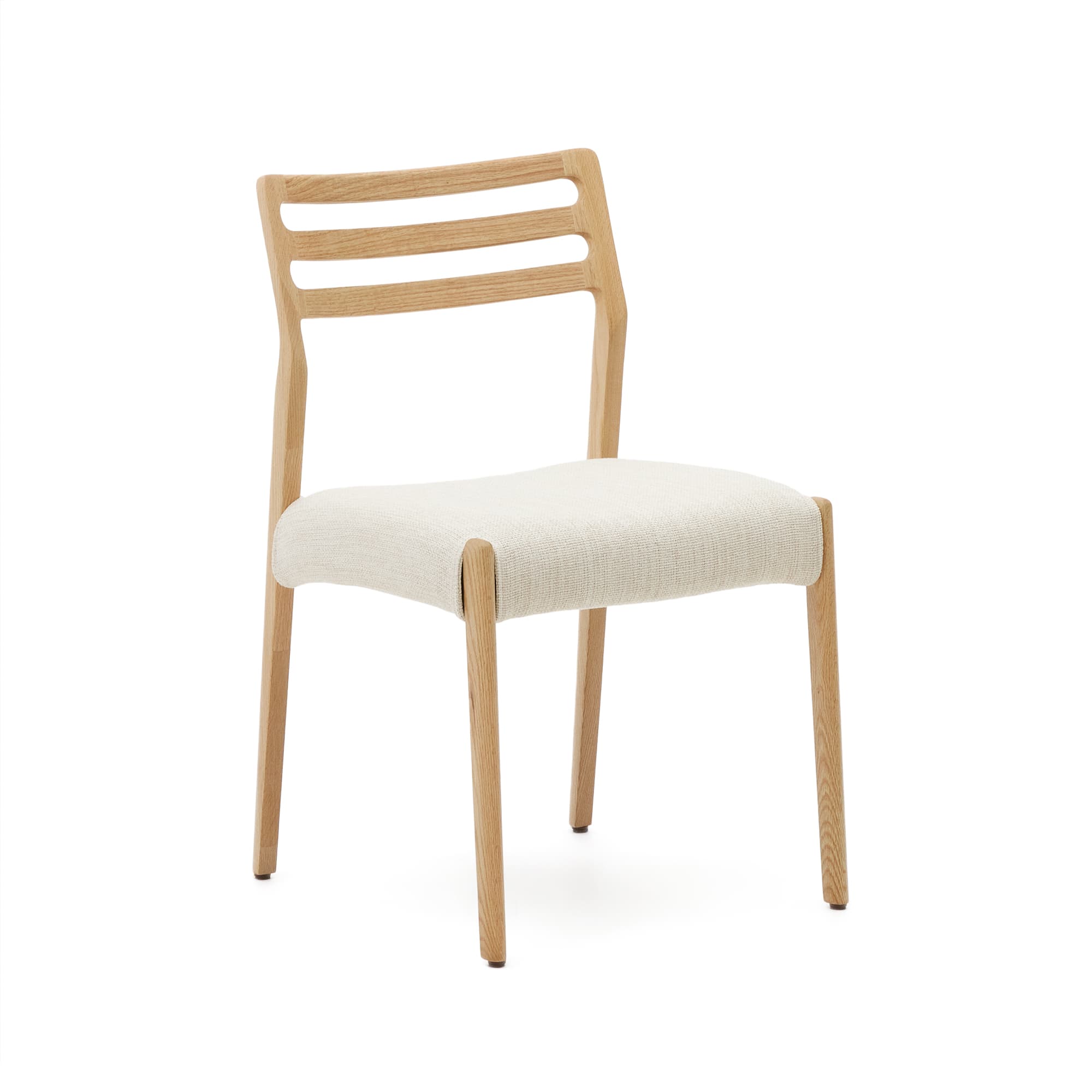 KAVE HOME Cudia stol avtagbart överdrag i beige chenille massiv ek naturfinish FSC Mix Credit