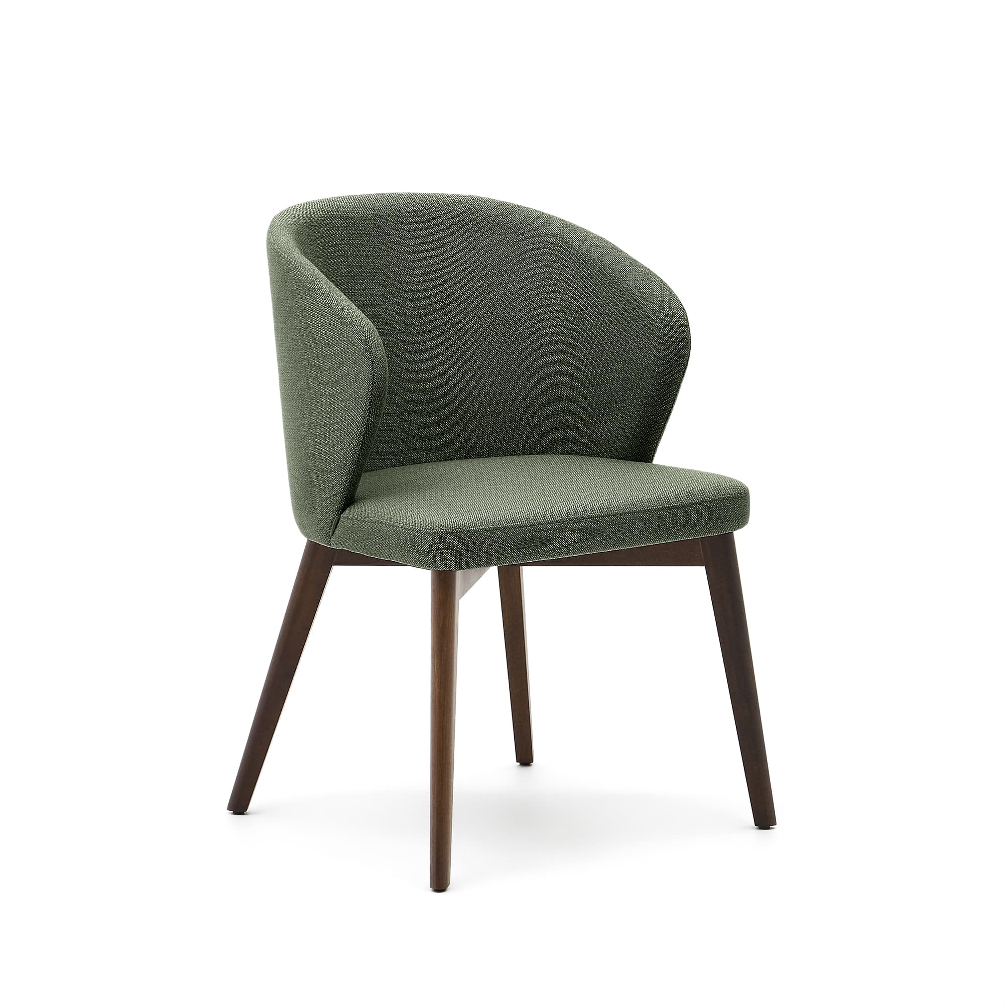 KAVE HOME Darice stol i grön chenille och massiv bok i valnötsfinish FSC 100%.
