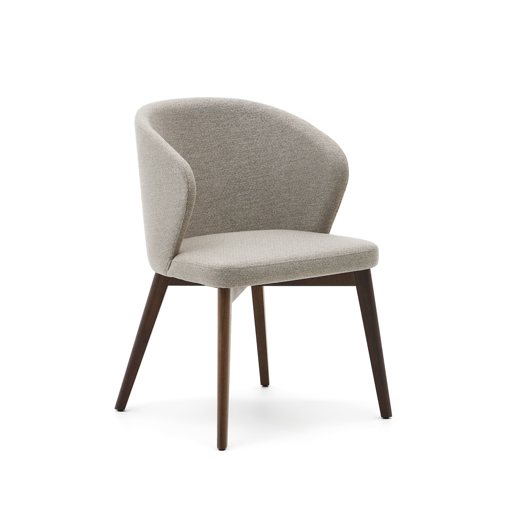KAVE HOME Darice stol i brun chenille och massiv bok i valnötsfinish FSC 100%.