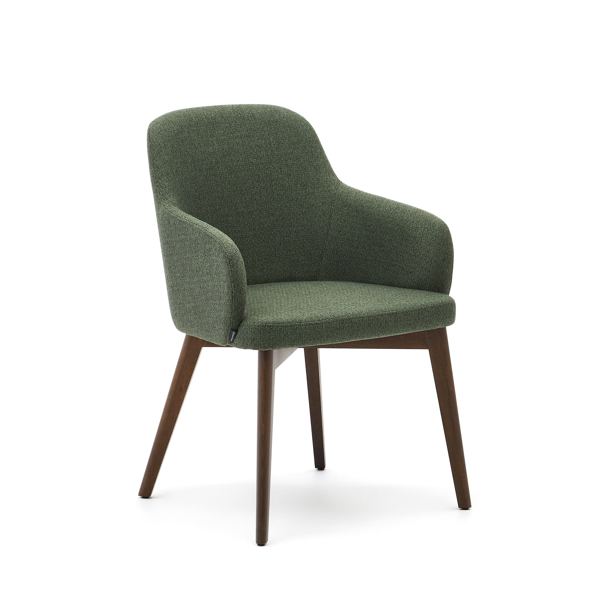 KAVE HOME Nelida stol i grön chenille och massiv bok i valnötsfinish FSC 100%.