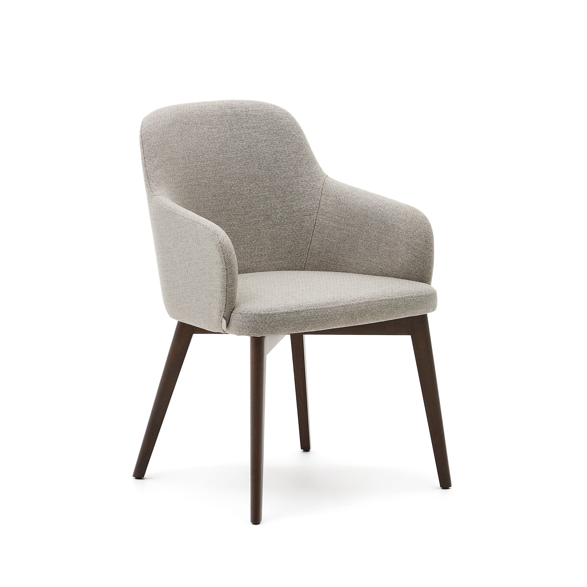 KAVE HOME Nelida stol i brun chenille och massiv bok i valnötsfinish FSC 100%.