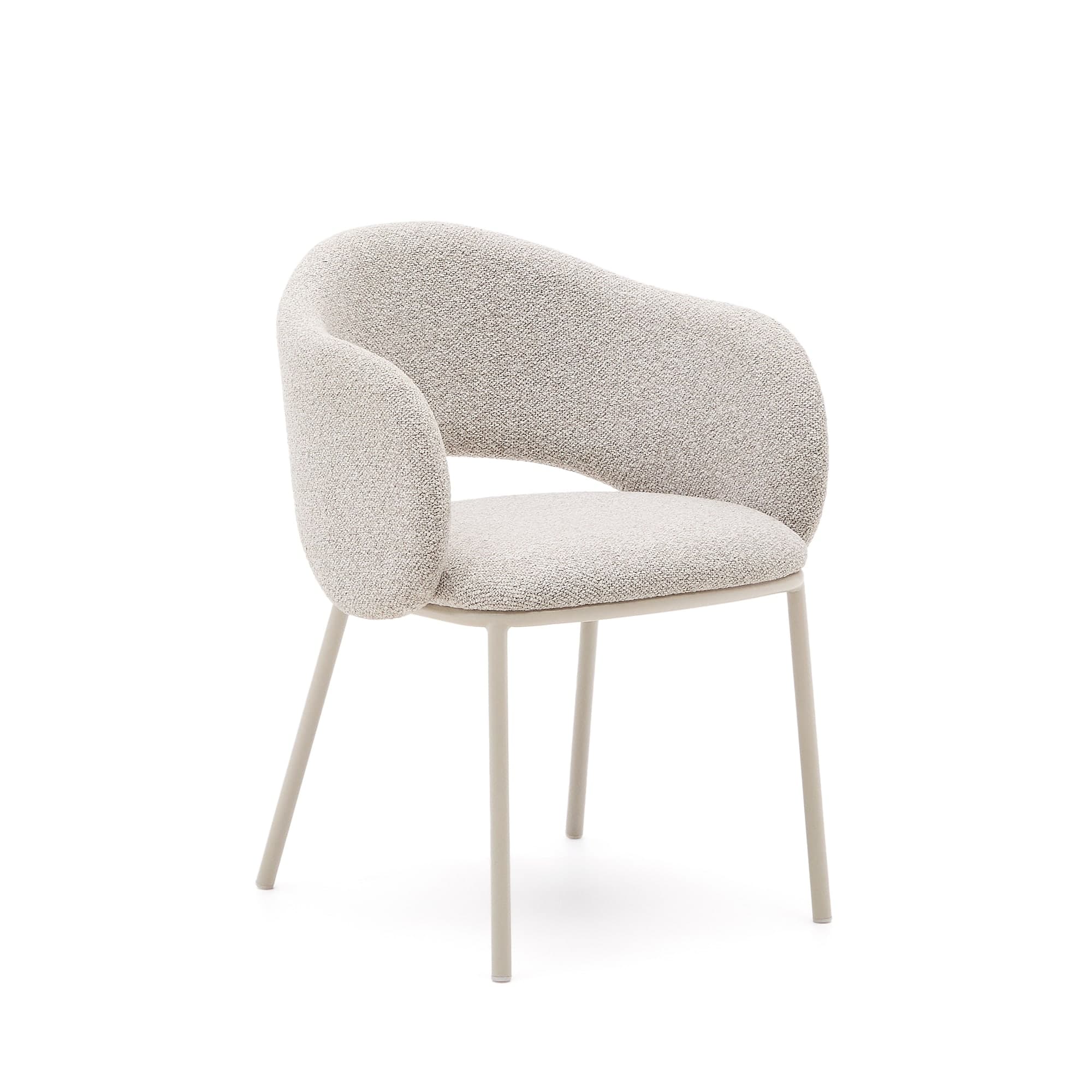 KAVE HOME Maina matbordsstol, m. armstöd - beige chenille och beige stål