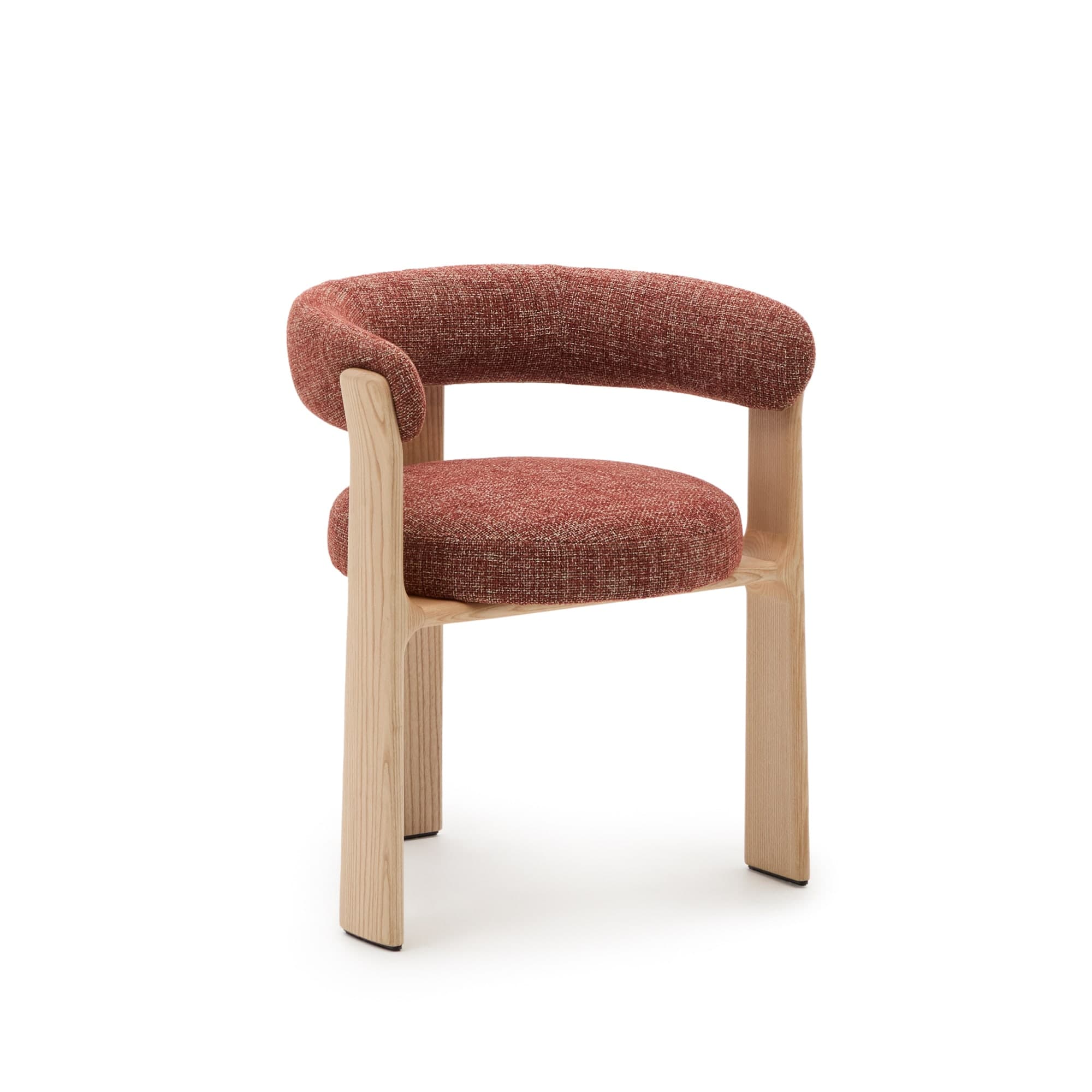 KAVE HOME Granit 3-bent matbordsstol, m. armstöd - terracotta chenille och naturlig ask