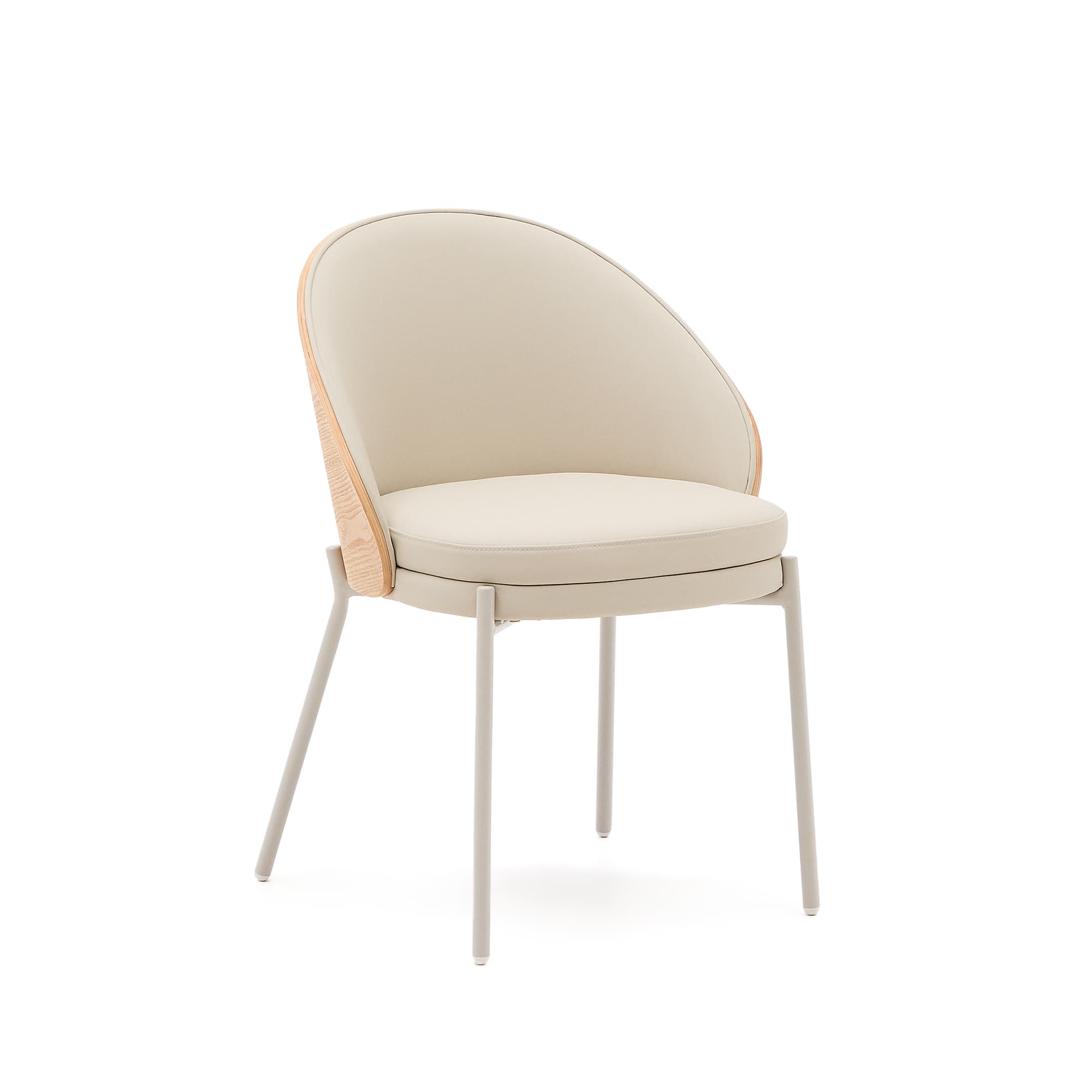 KAVE HOME Eamy stol i beige konstläder, askfaner med naturlig finish och beige metall