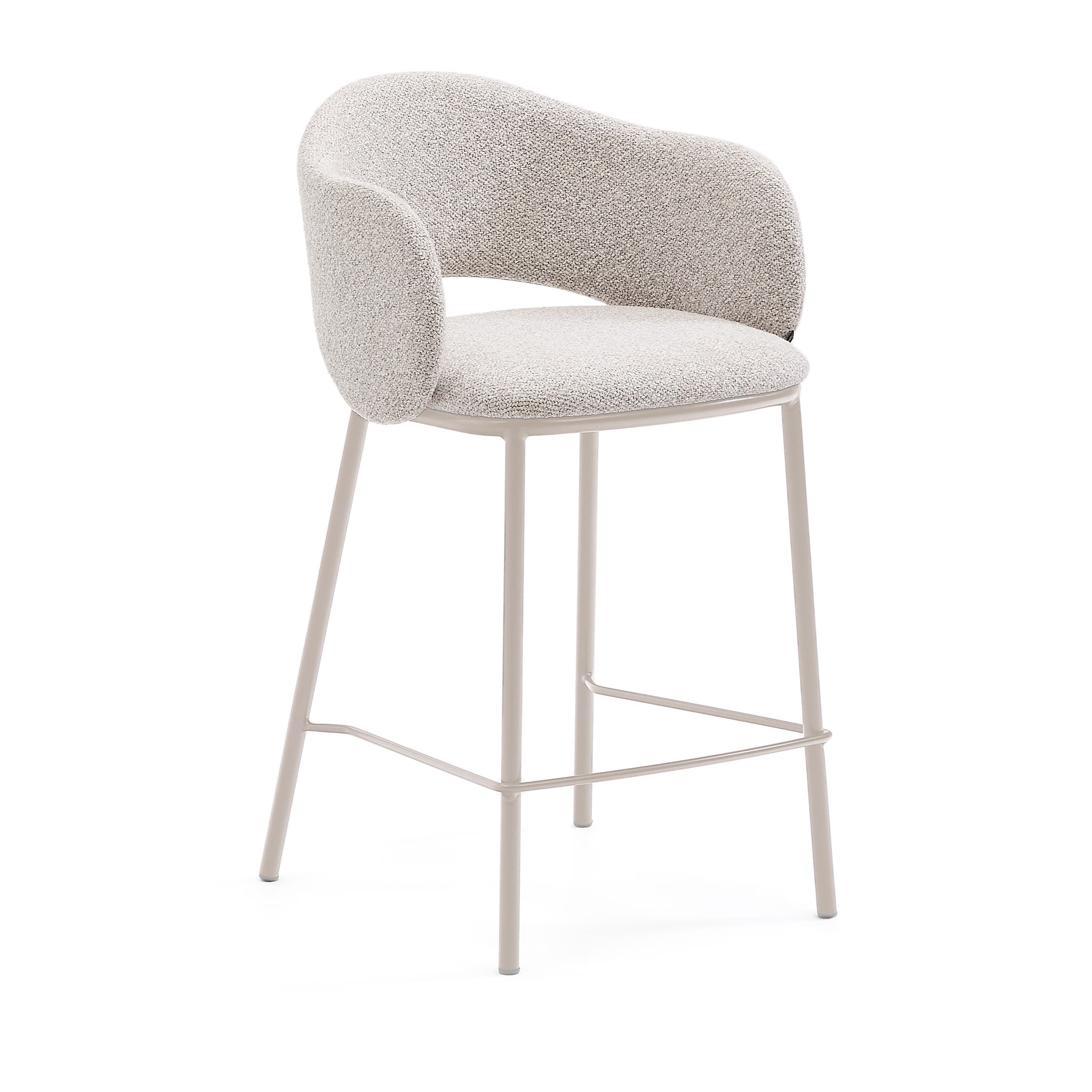 KAVE HOME Maina pall i tjock beige chenille och stålben i beige finish, FSC Mix Credit, 65 c