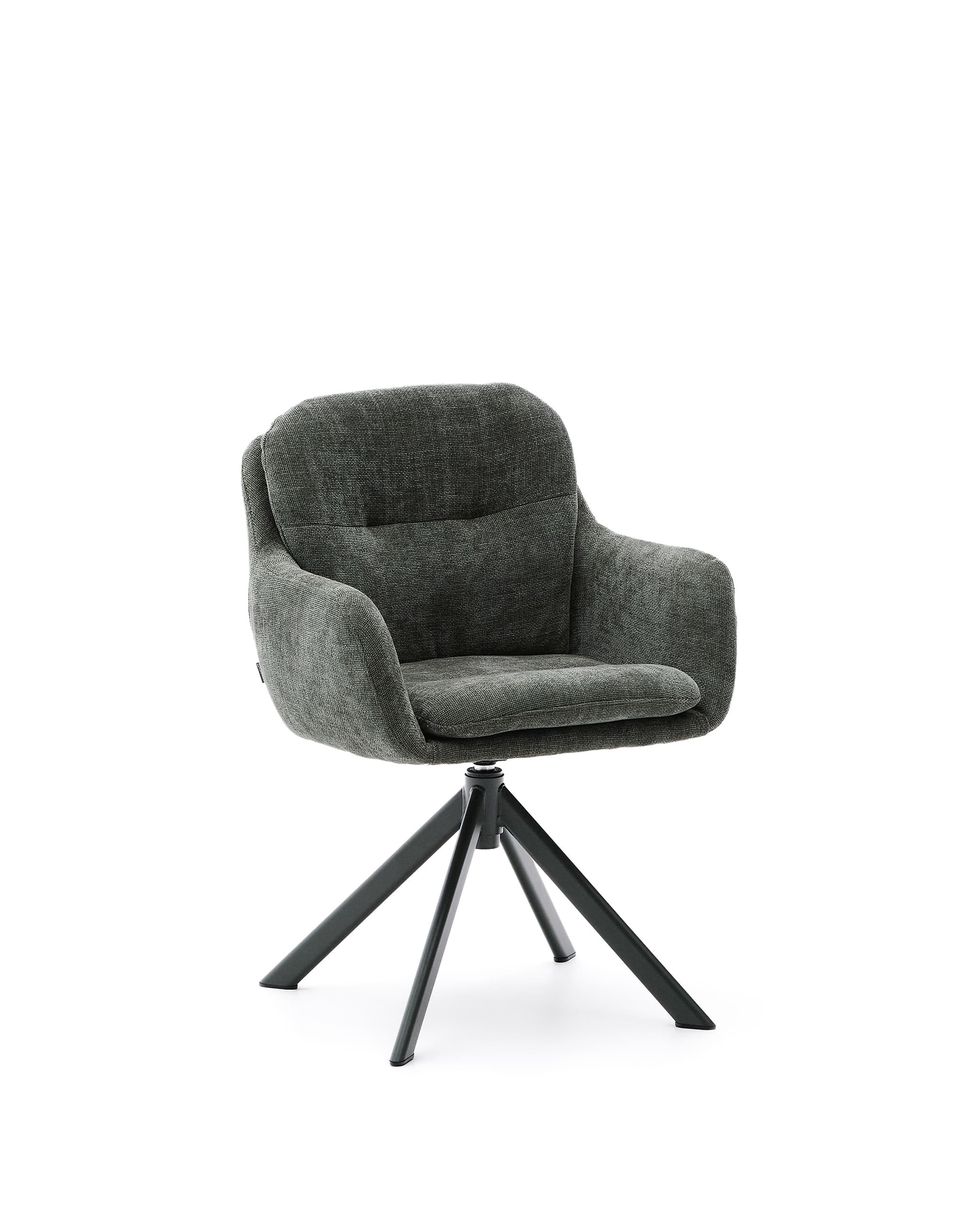 KAVE HOME Lexa snurrstol i grön chenille och stålben i grön finish