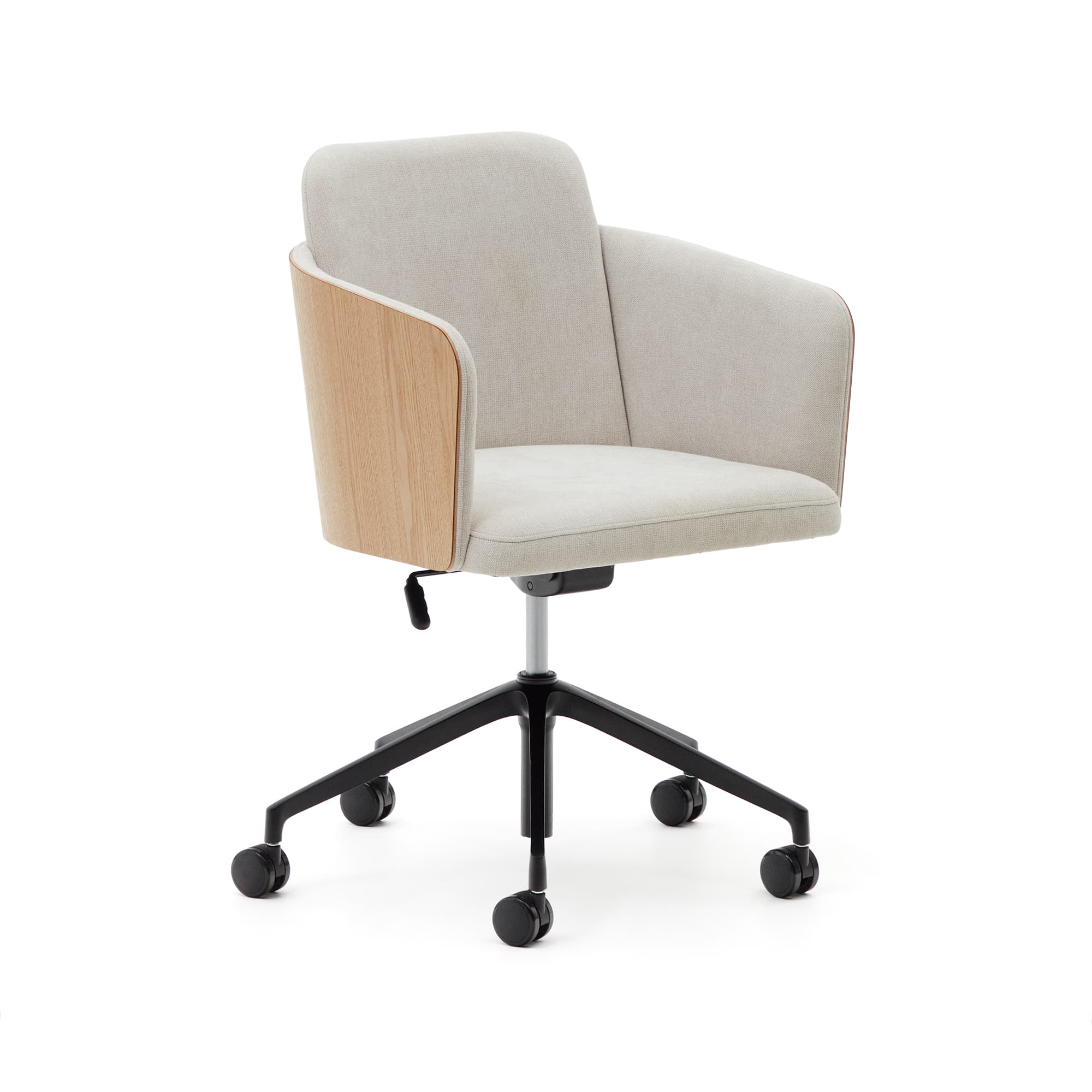 KAVE HOME Madai skrivbordsstol i beige chenille och askfaner med naturlig finish FSC Mix Credit