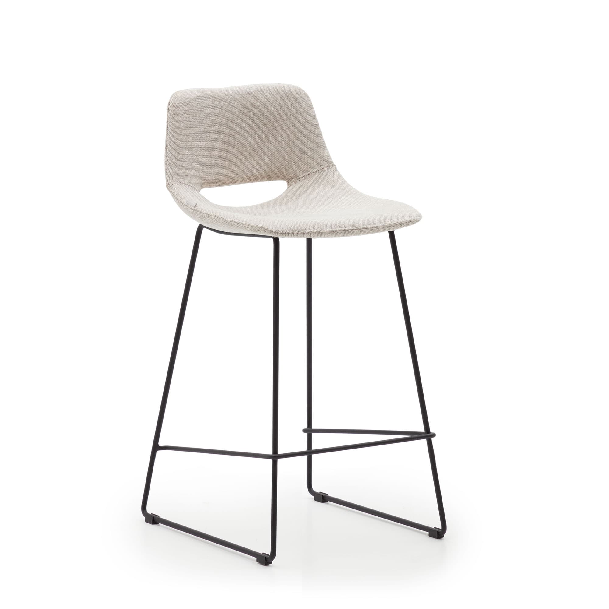 KAVE HOME Zahara beige pall med stål i svart finish, höjd 65 cm