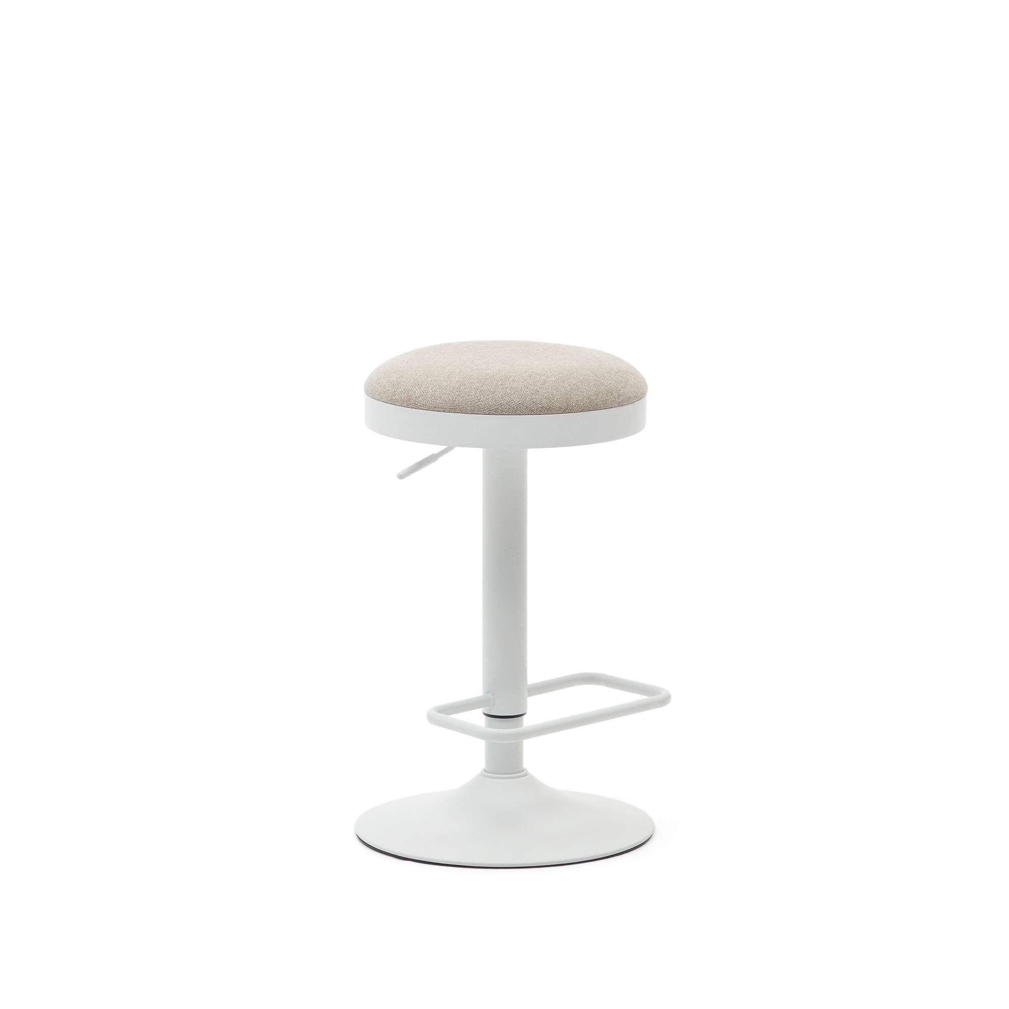 KAVE HOME Zaib pall i beige chenille och matt vitt stål, höjd 58-80 cm