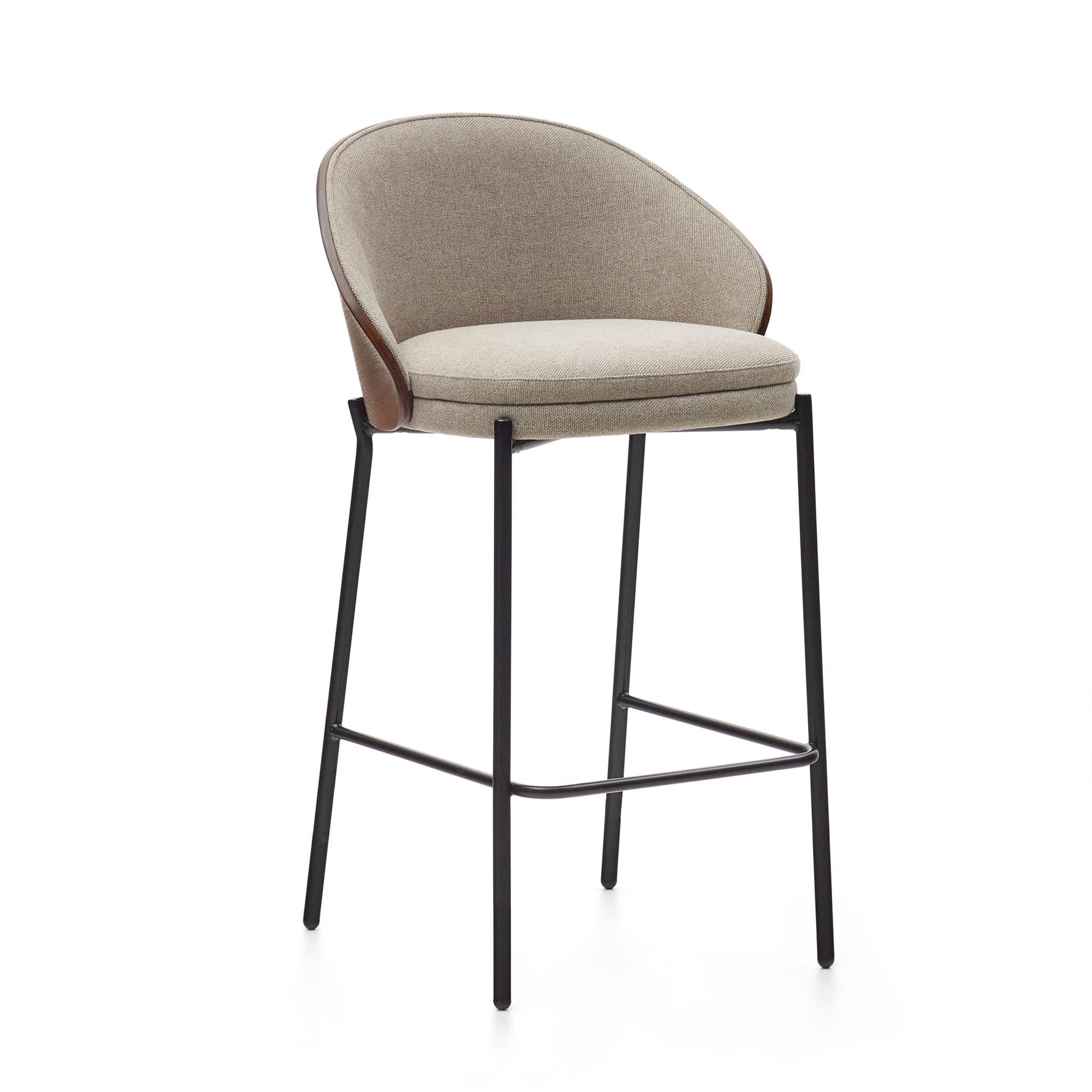 KAVE HOME Eamy pall ljusbrun chenille och askfanér med wenge finish och svart metall, 6