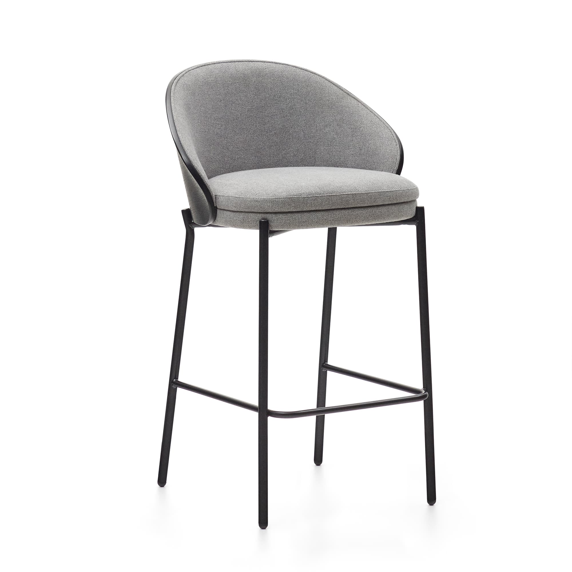 KAVE HOME Eamy pall ljusgrå chenille- och askfanér med svart finish och svart metall, 65