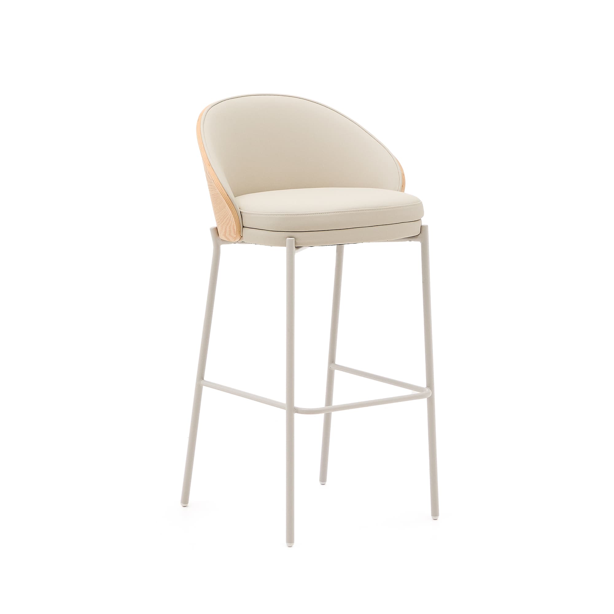 KAVE HOME Eamy pall i beige konstläder, naturlig askfaner och beige metall 75 cm