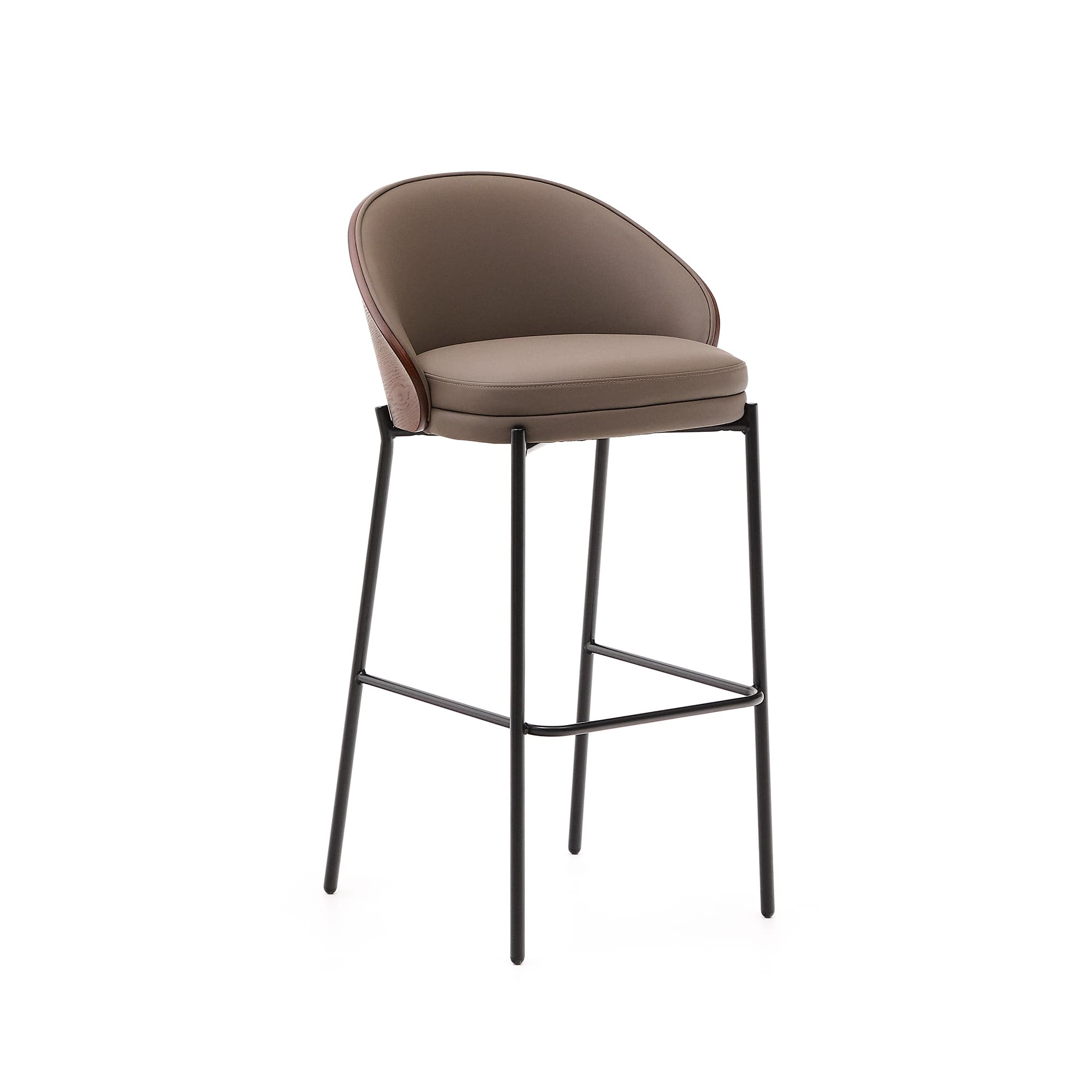 KAVE HOME Eamy pall i brunt konstläder, askfaner med valnötsfinish och brun metall 75 cm