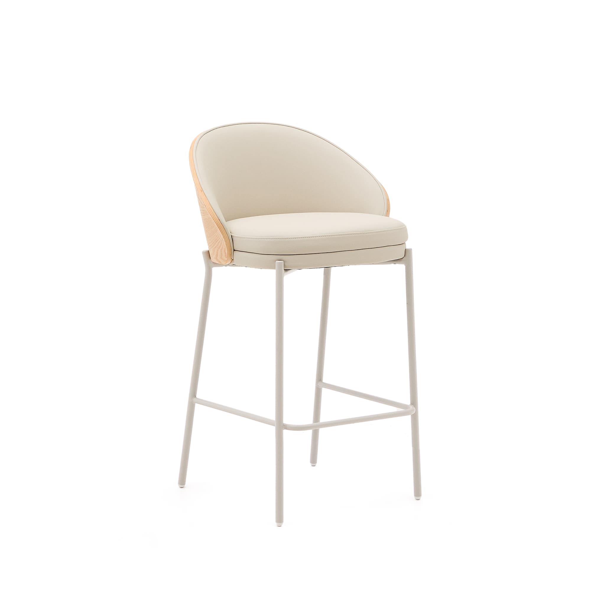 KAVE HOME Eamy pall i beige konstläder, naturfaner i ask och beige metall 65 cm