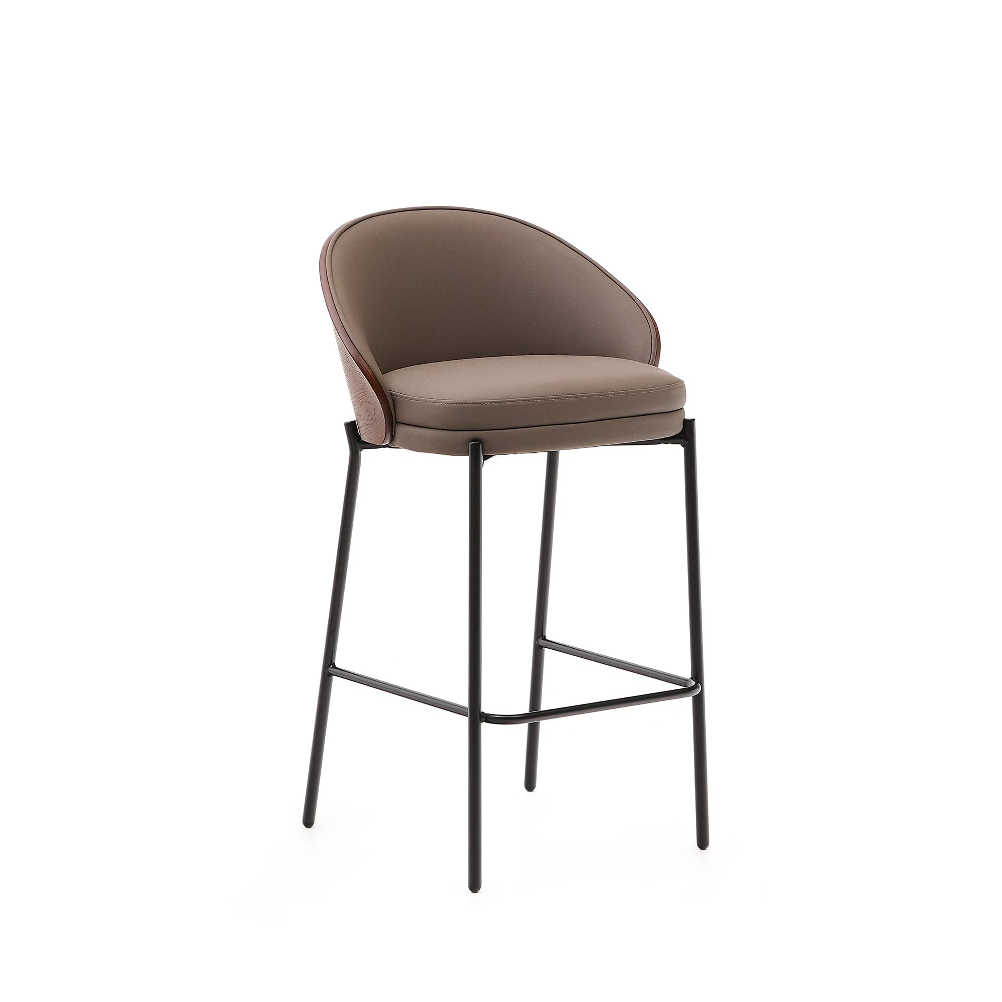 KAVE HOME Eamy pall i brunt konstläder, askfaner, valnötsfaner och svart metall 65 cm