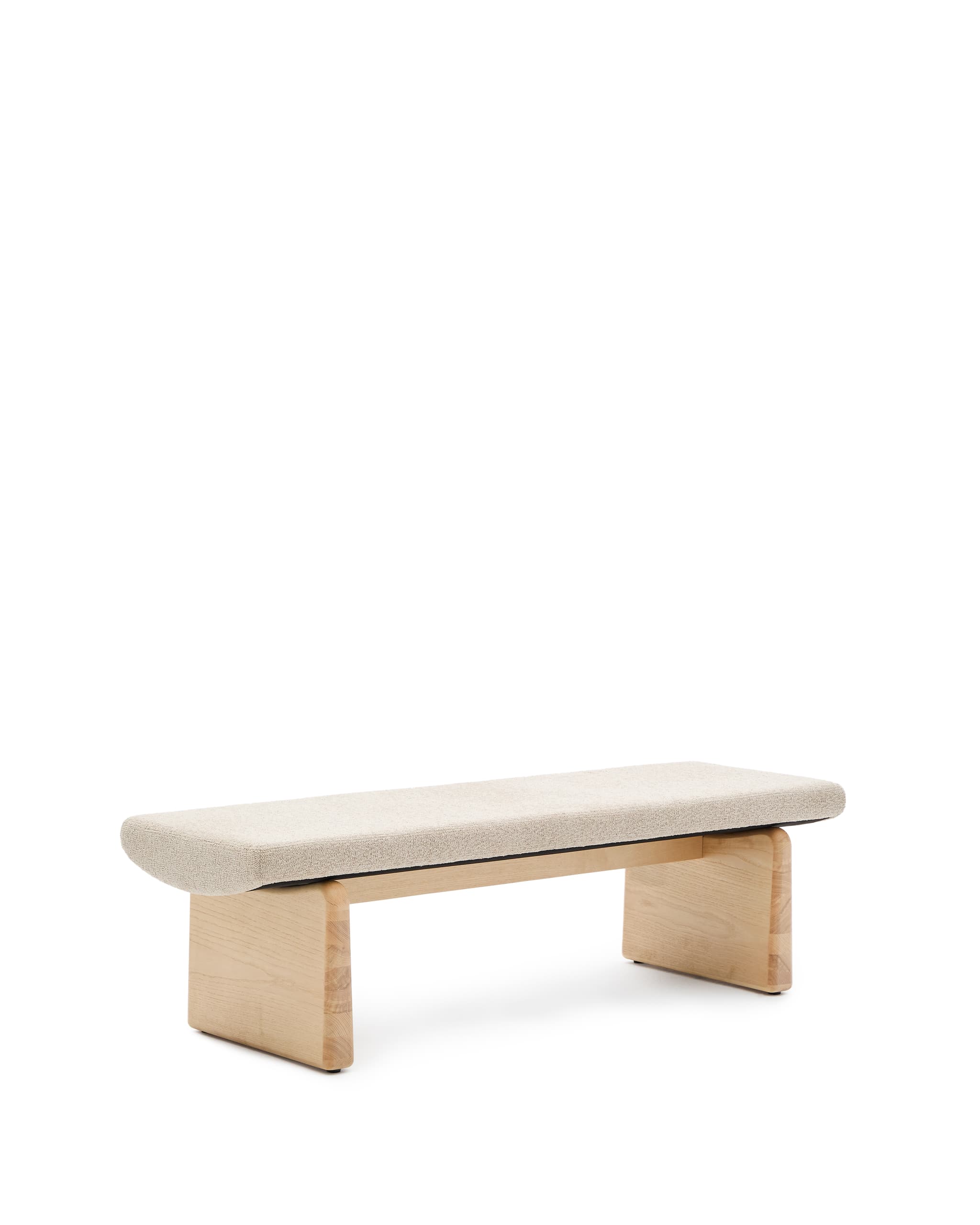 KAVE HOME Topaz bänk i beige chenille och FSC 100% massivt askträ i naturlig finish, 150 cm