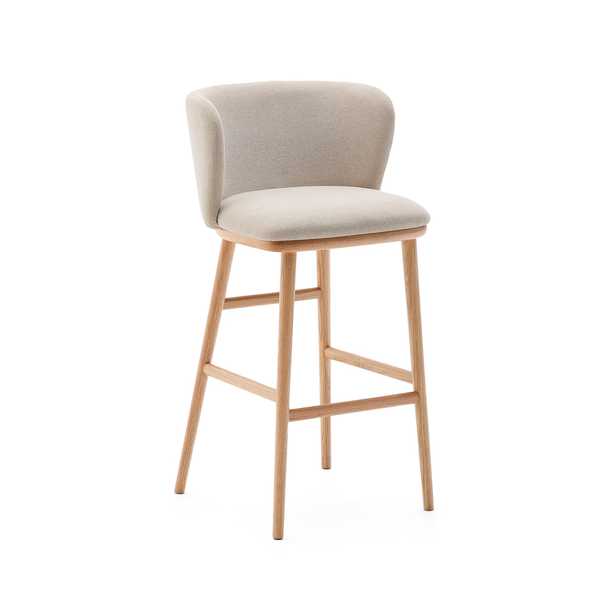 KAVE HOME Ciselia pall beige chenille och massivt askträ naturfärgad FSC Mix Credit 75 cm