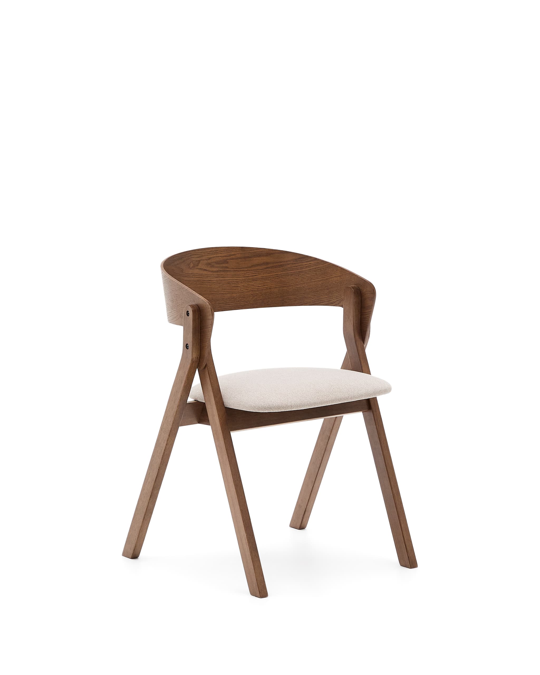 KAVE HOME Godia matstol, med armstöd - beige chenilletyg och askfaner med wengefinish