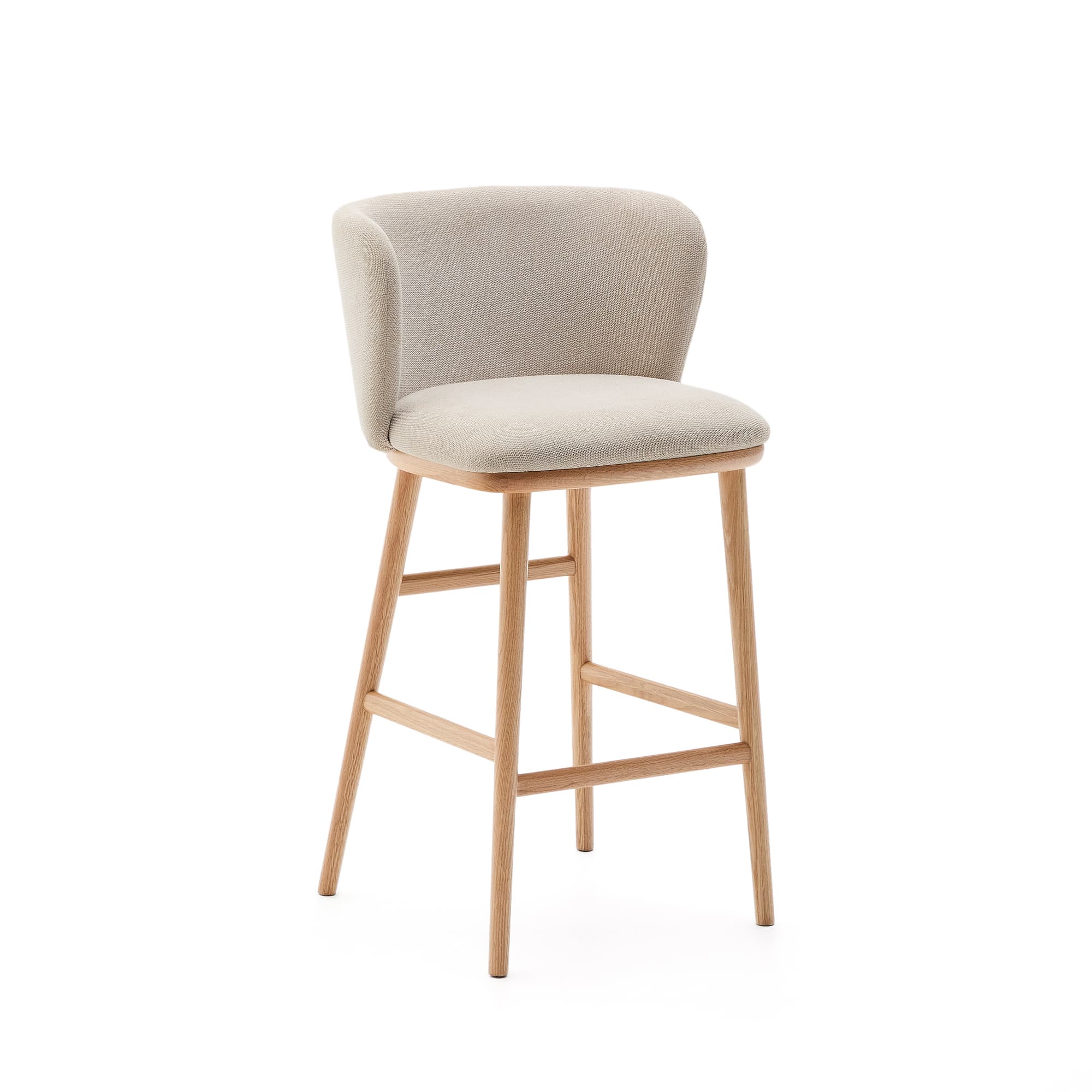 KAVE HOME Ciselia pall beige chenille och massivt askträ naturfärgad FSC Mix Credit 65 cm