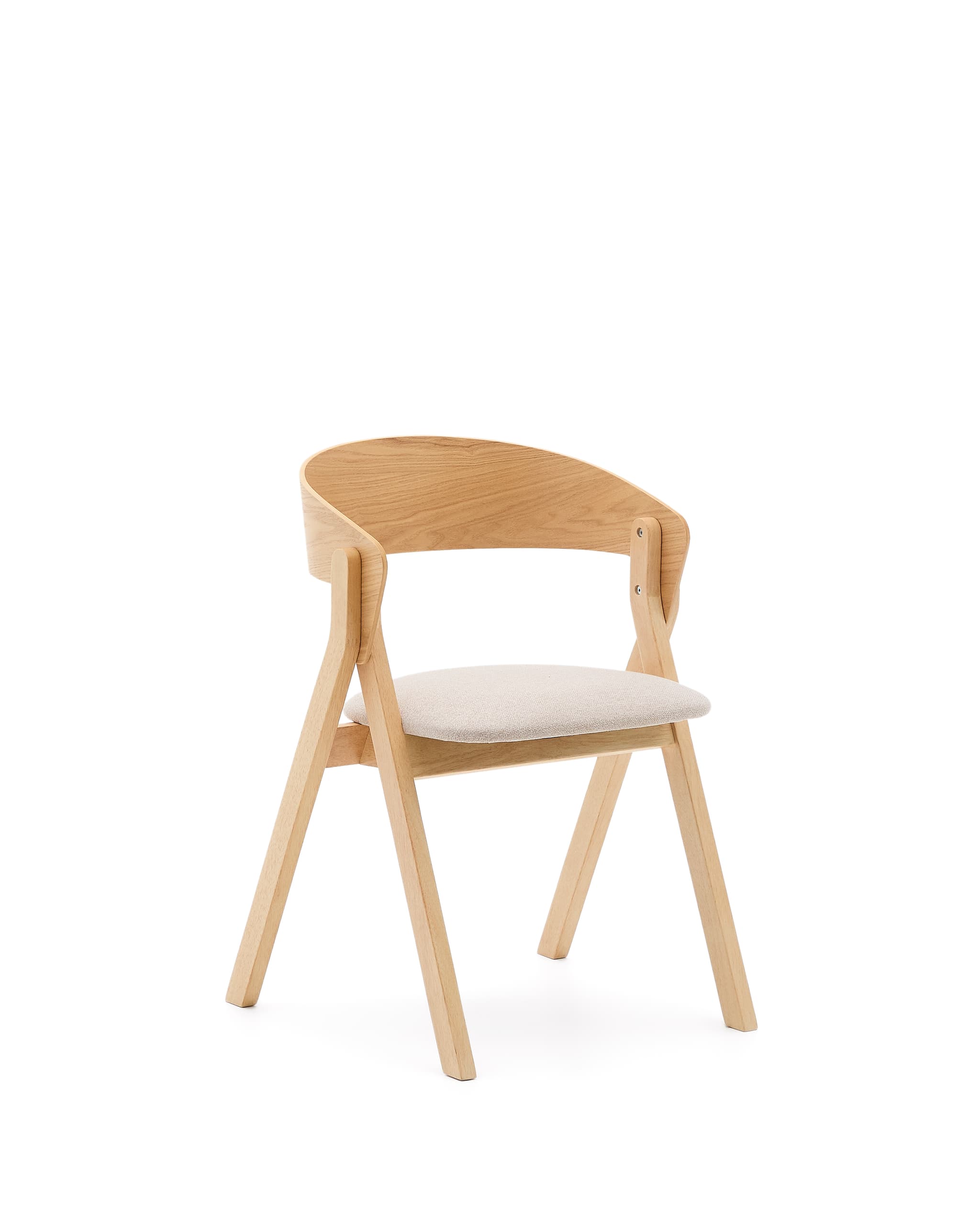 KAVE HOME Godia matstol, med armstöd - beige chenilletyg och naturlig askfaner
