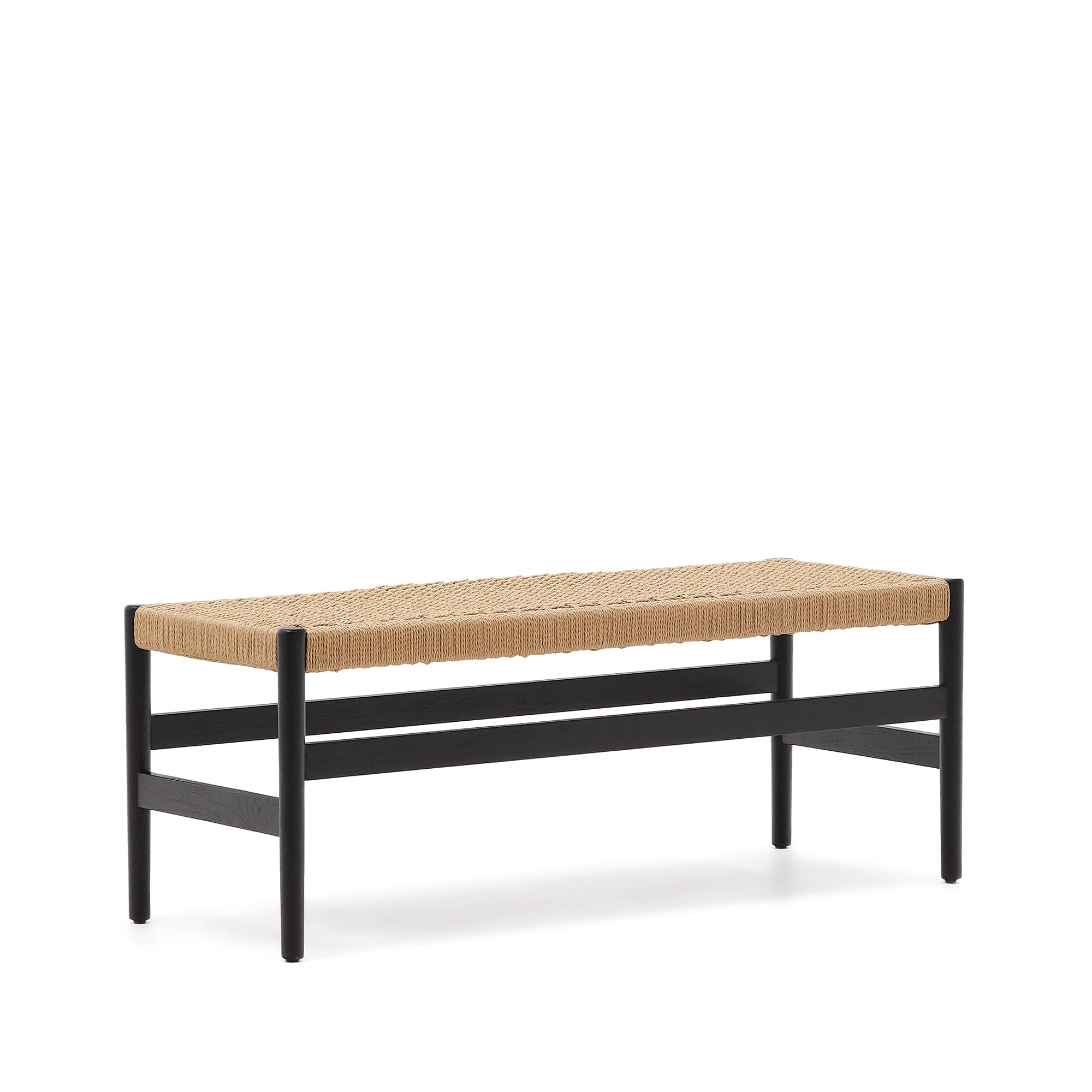 KAVE HOME Zaide bänk av massiv ek i svart finish och sits av rep, 120 cm, FSC 100%.