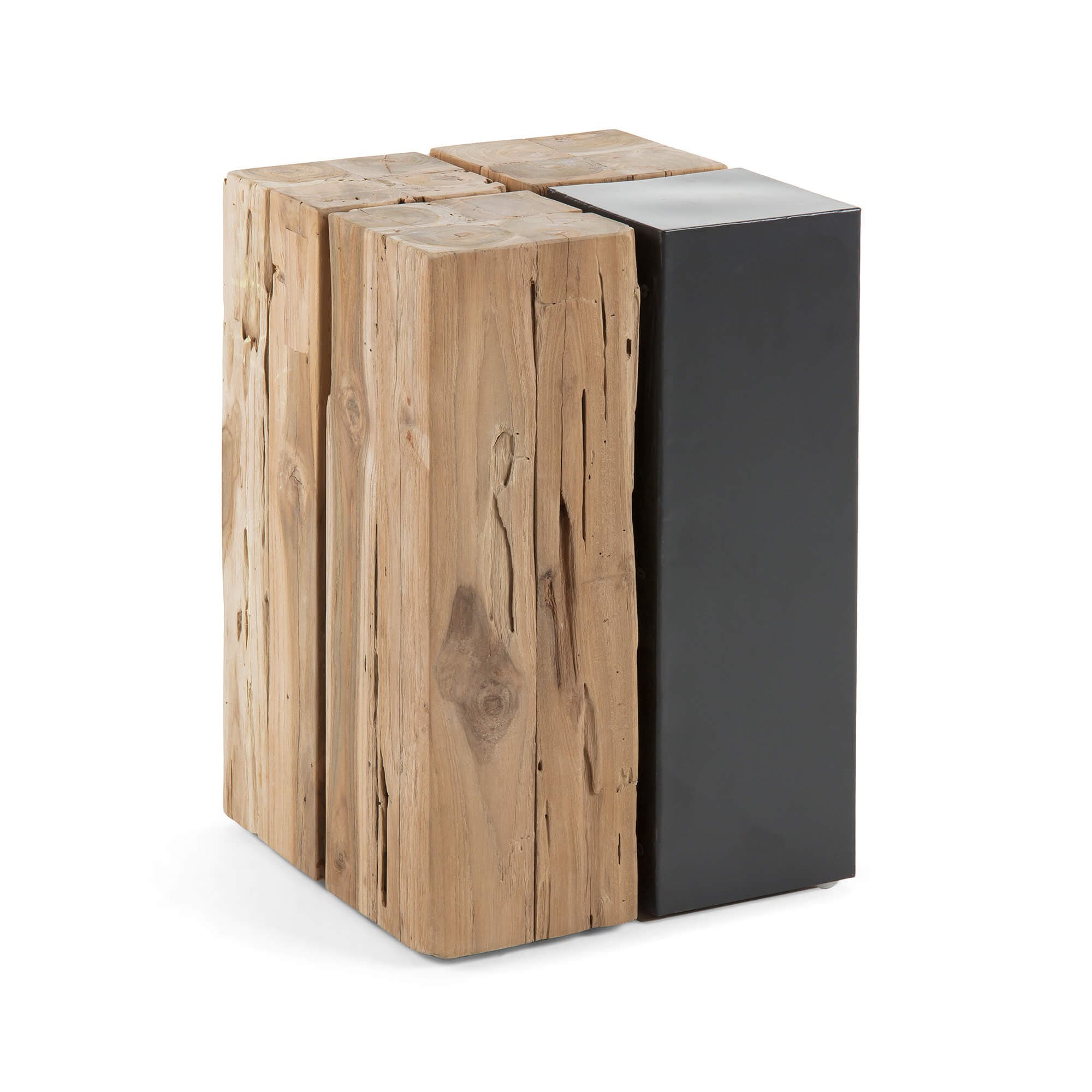 KAVE HOME Ognak sidobord - naturlig teak och metall, fyrkantig (29x29)